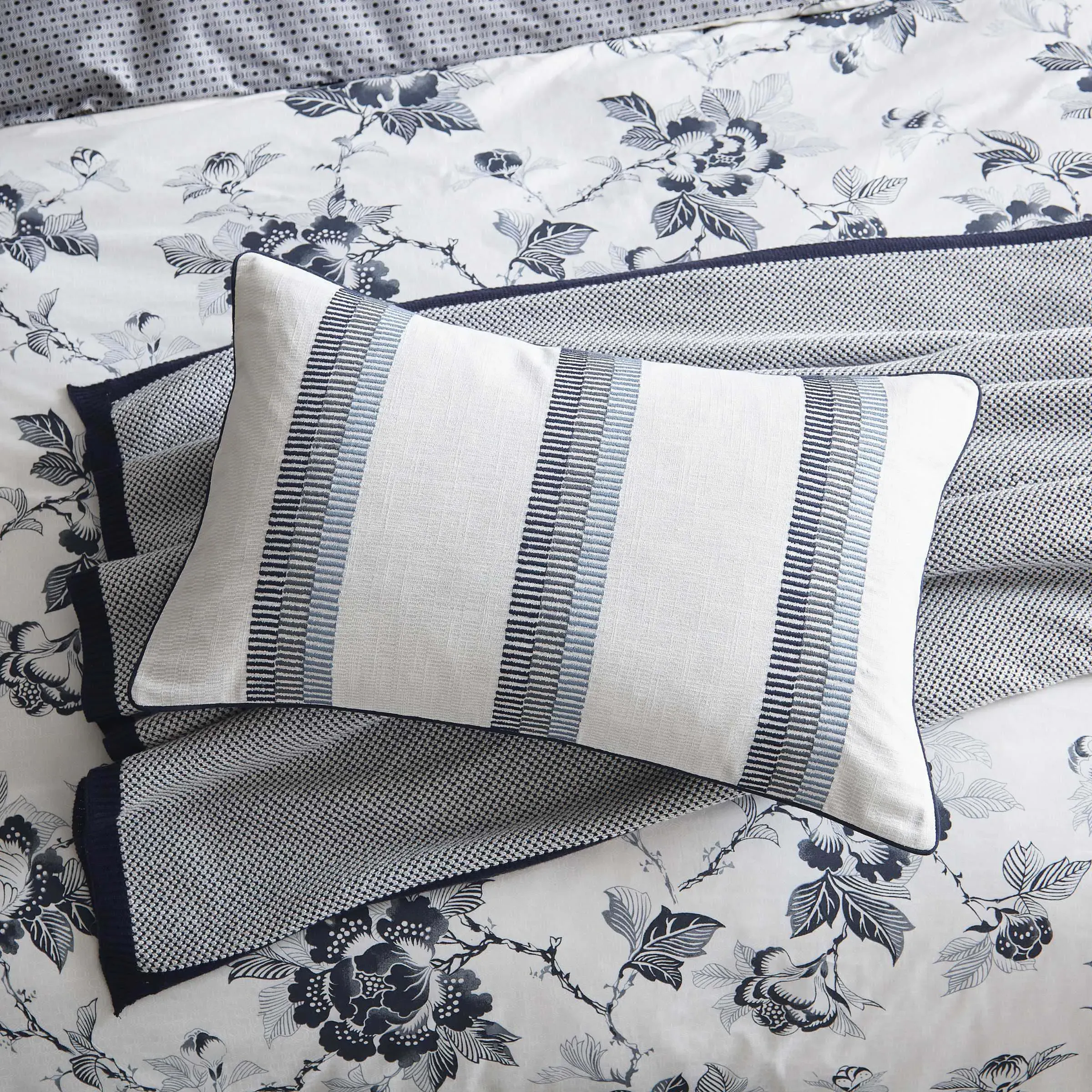 Rectangular Cushion Japanese Floral - Midnight