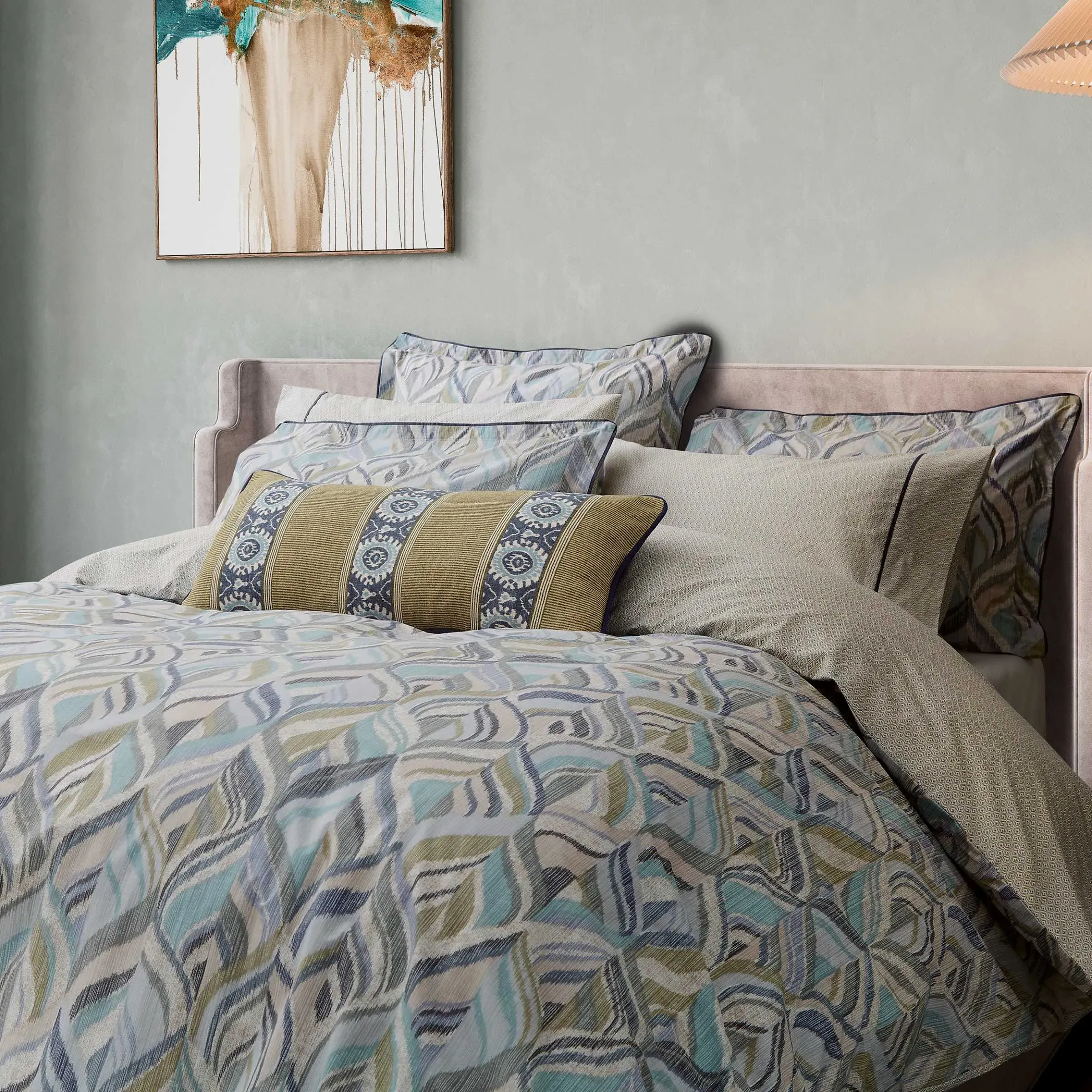 Rectangular Cushion with Piped Detail - Teal, Cotton