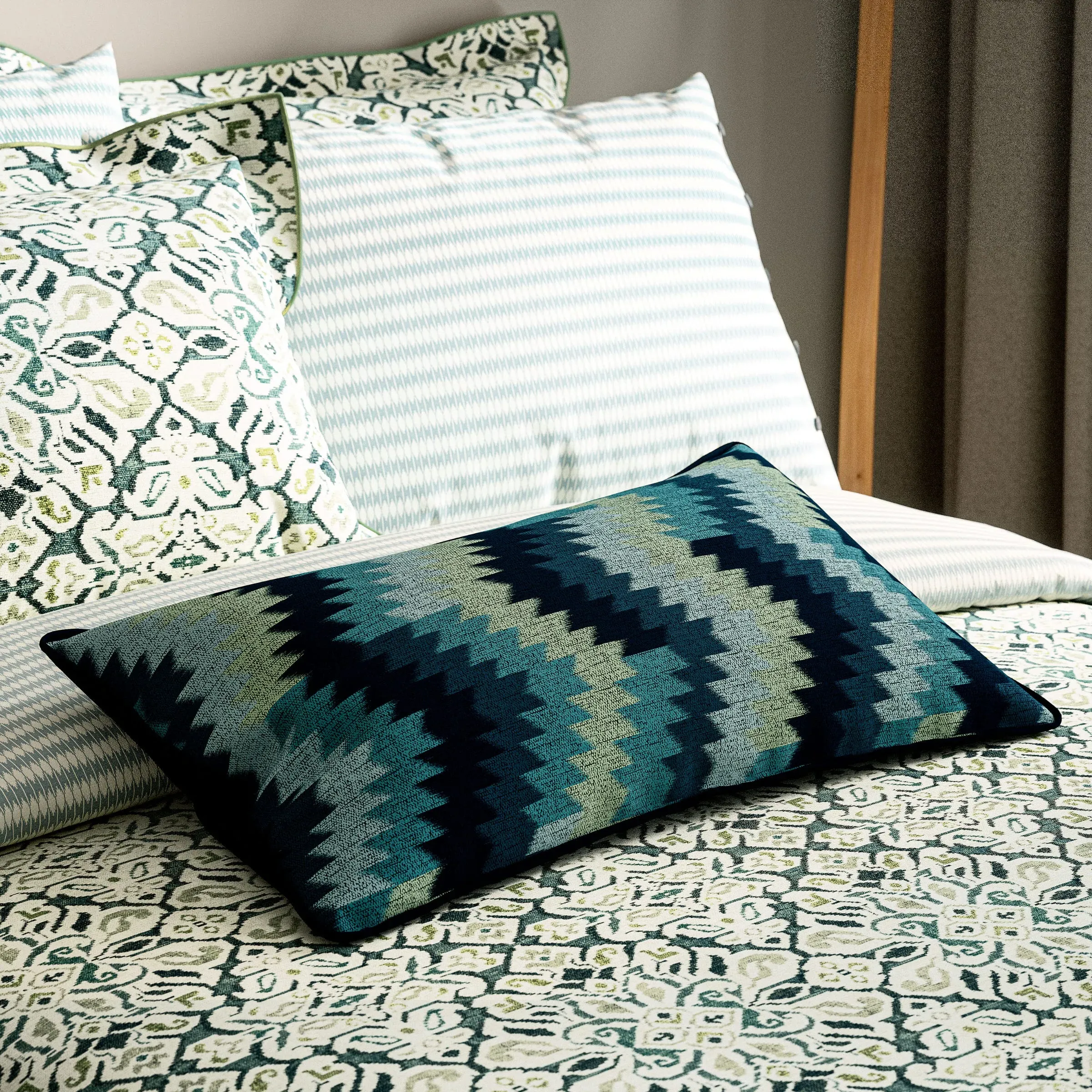 Rectangular Cushion with Print - Celadon