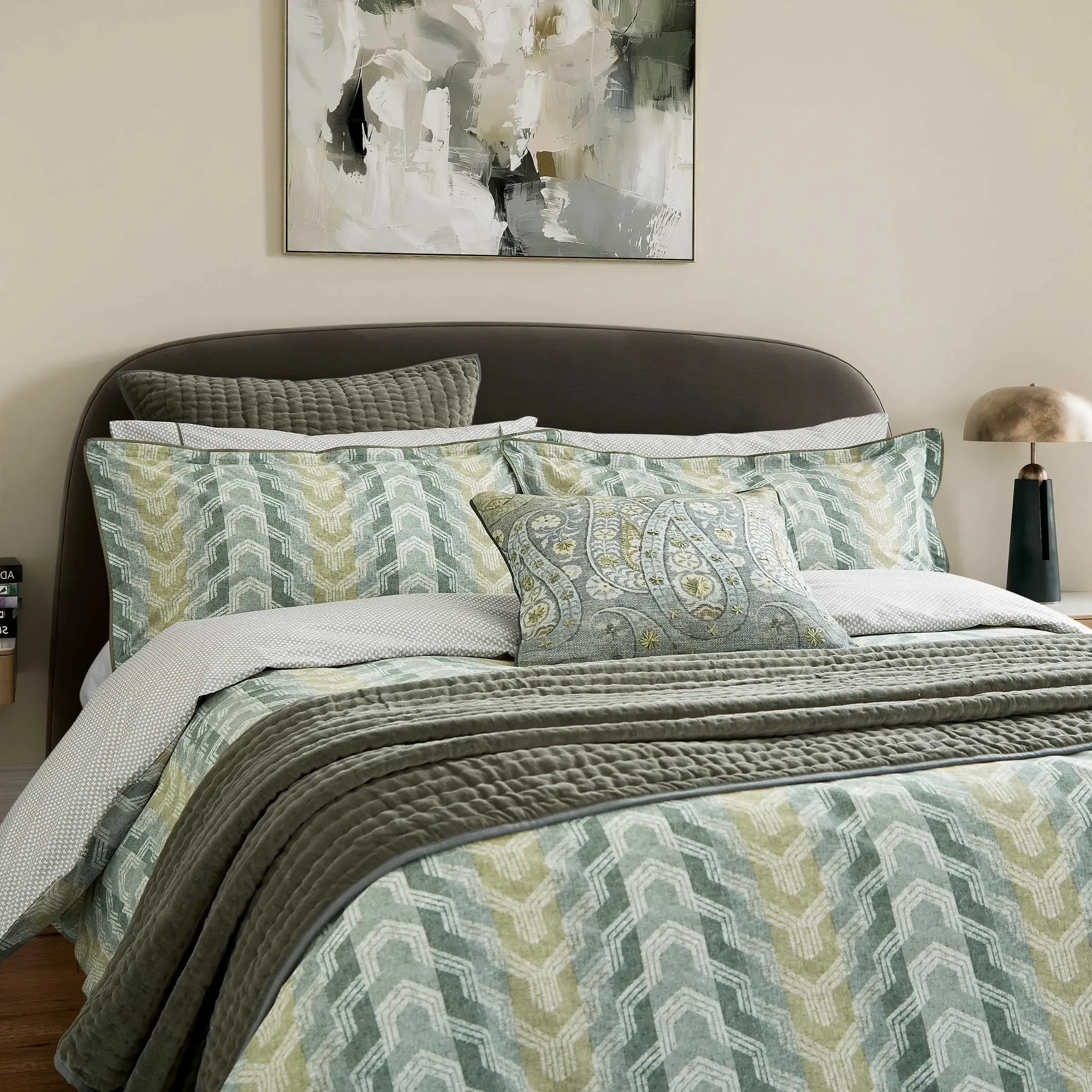 Reya/Emira Hand Quilted Throw - Olive, Velvet alternate view