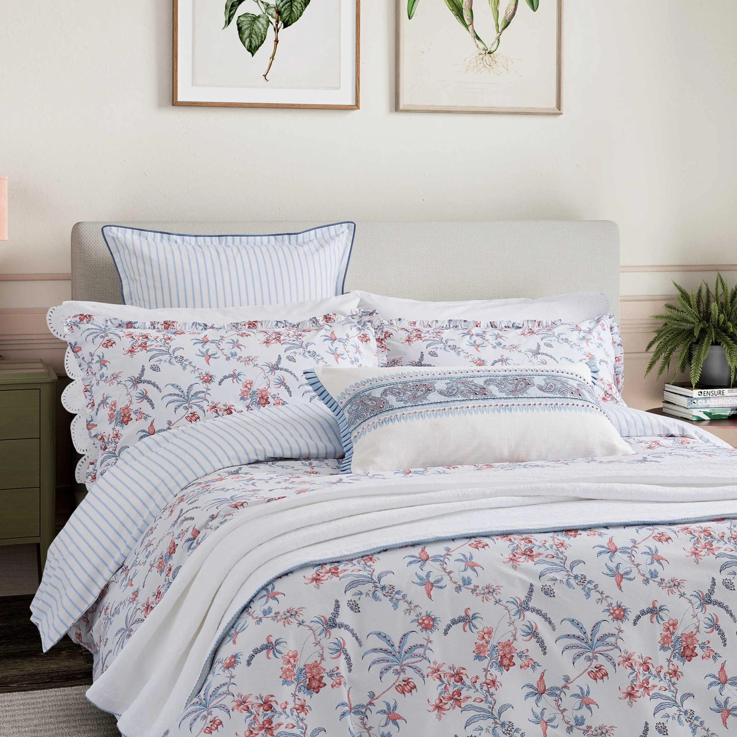 Seren Single Duvet Cover Set - Blue/Pink, Cotton Percale product