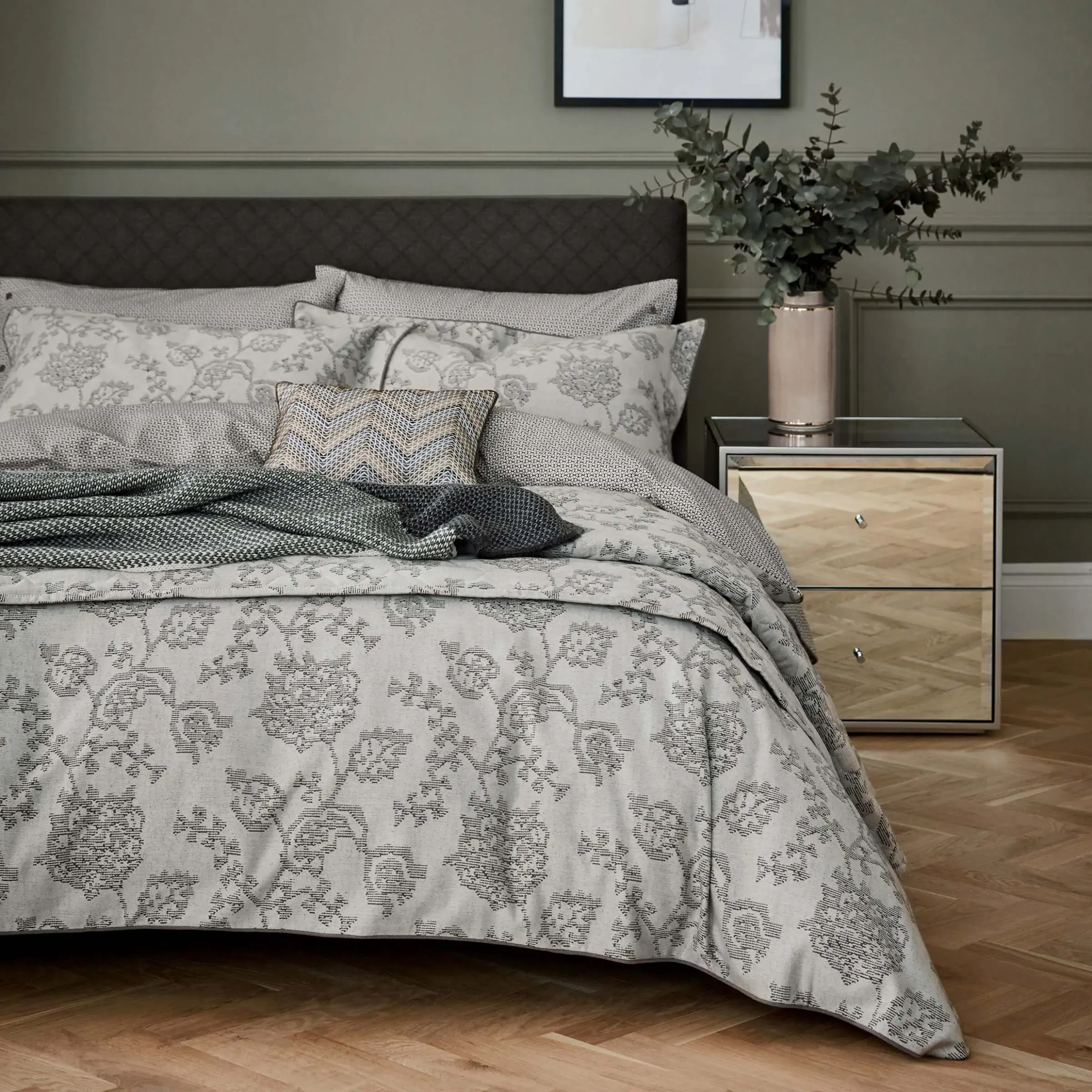 Single Duvet Cover Botanical Design - Marble