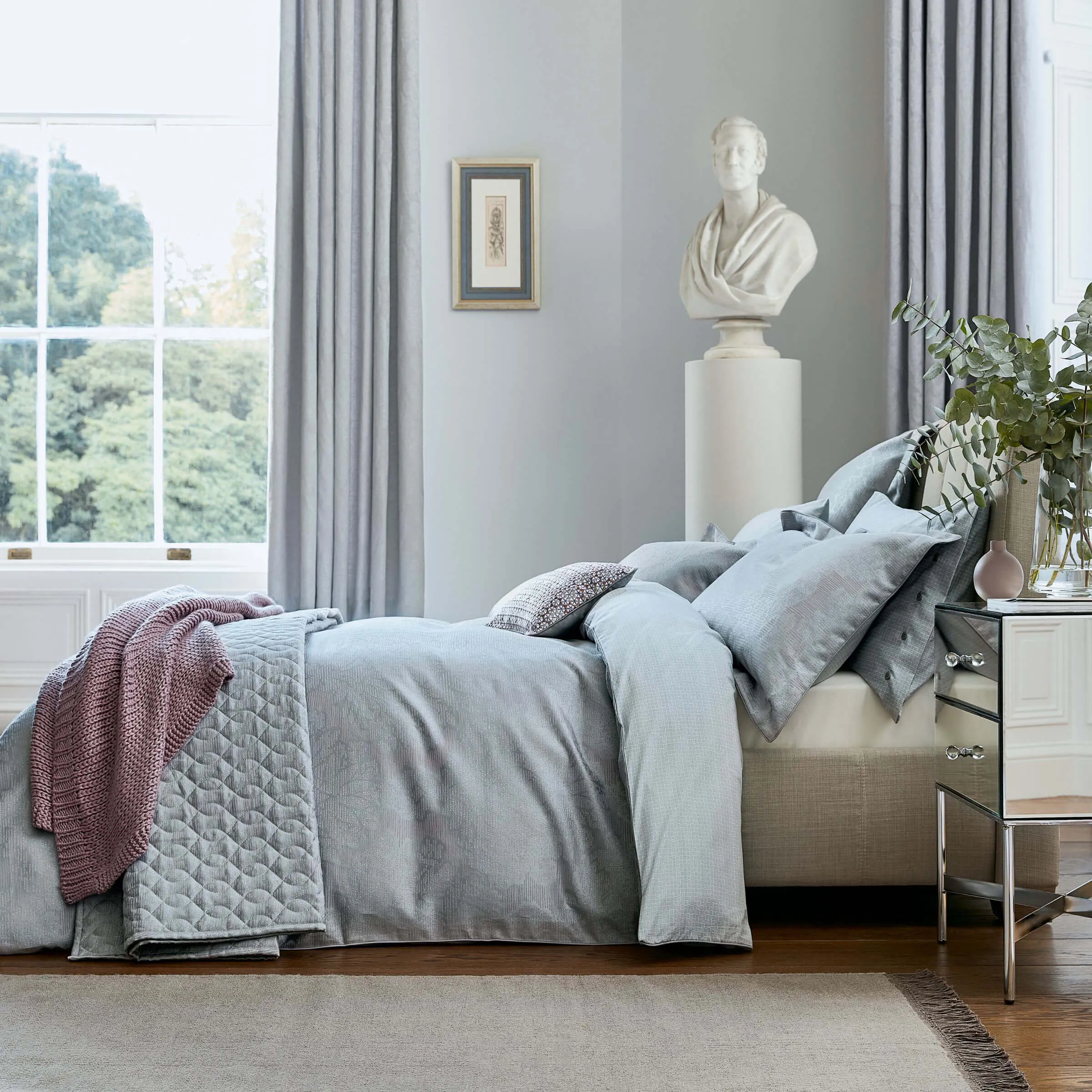 Single Duvet Cover Damask Style - Mauve, Jacquard