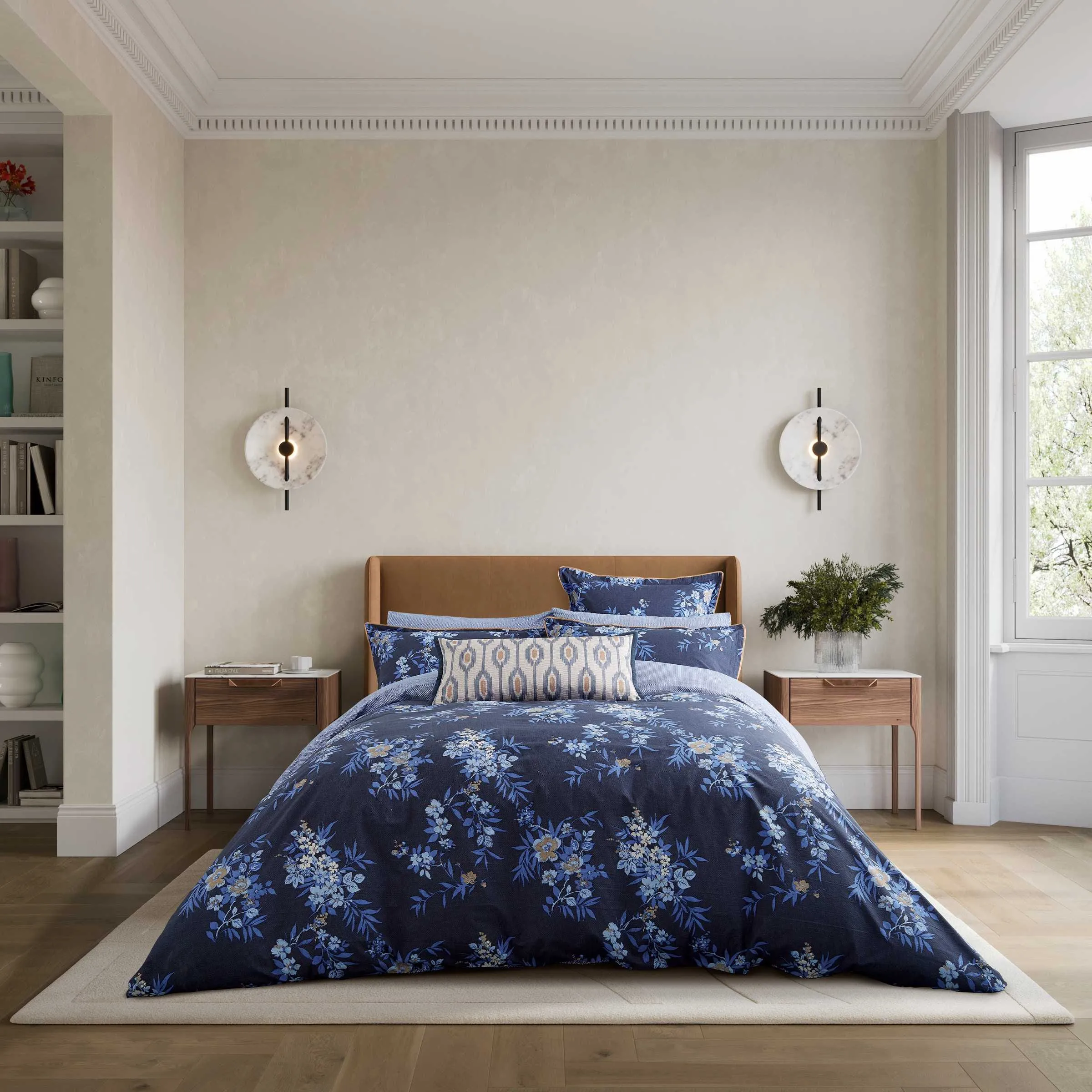 Single Duvet Cover Set Floral - Blue, Cotton