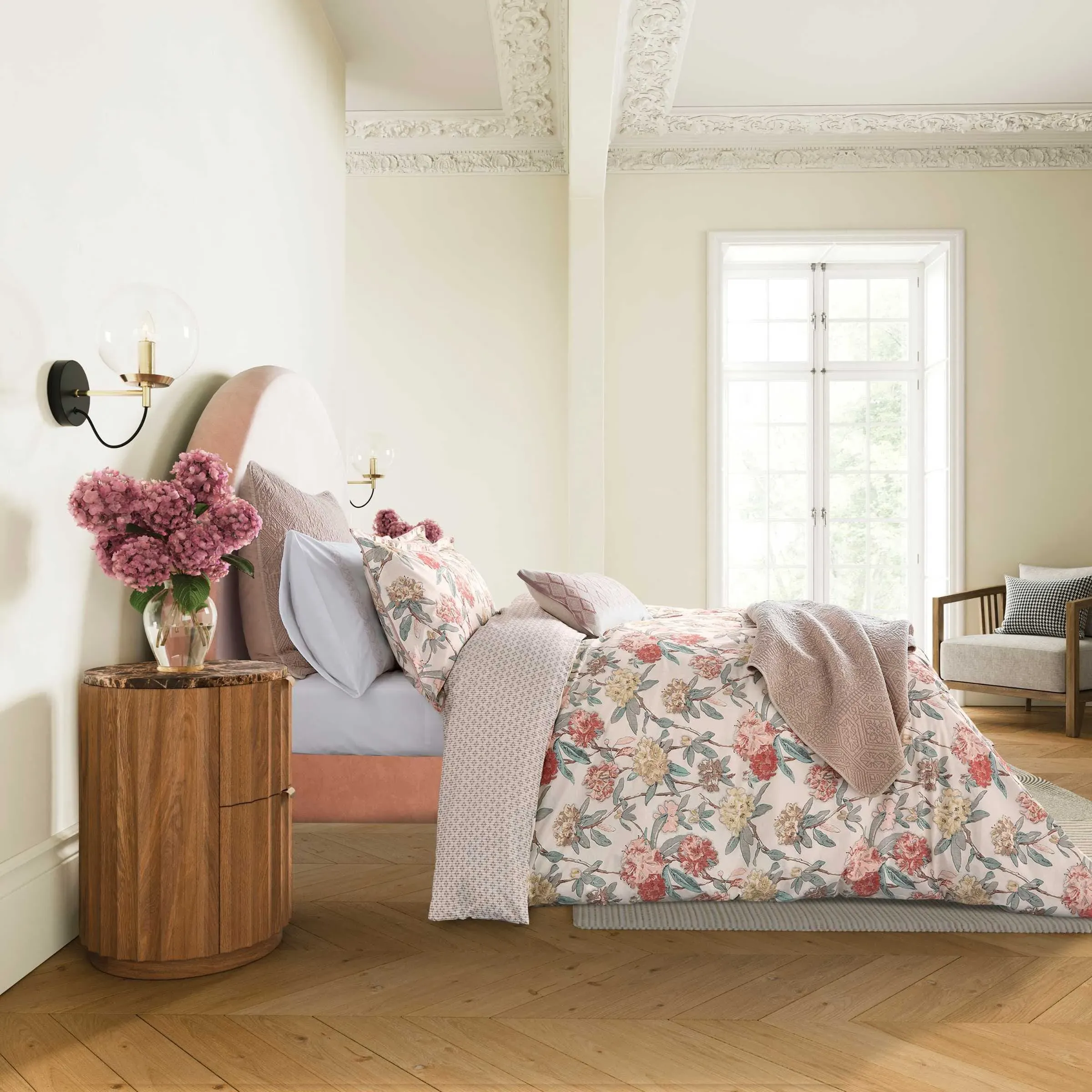 Single Duvet Cover Set Floral - Coral, Cotton