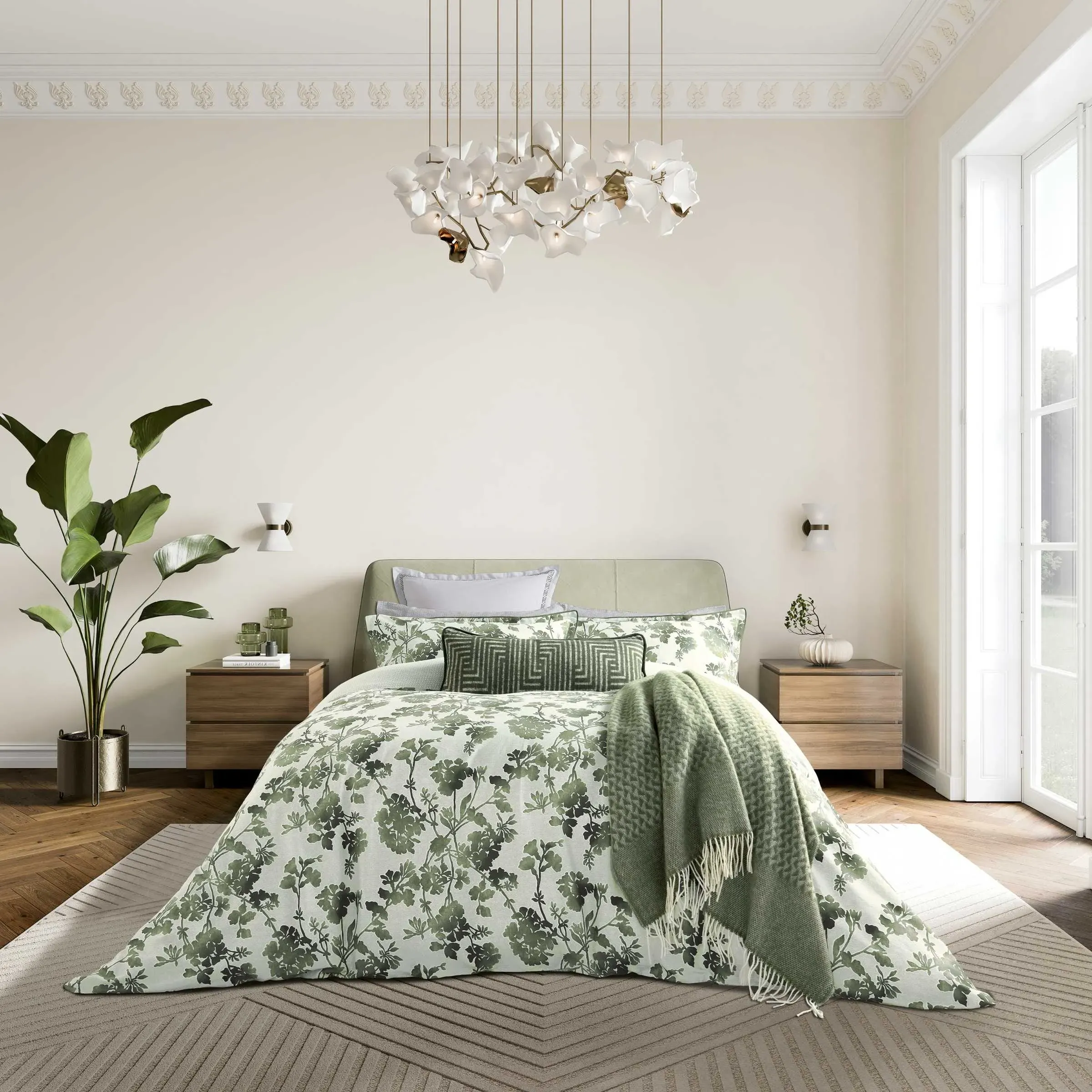 Single Duvet Cover Set - Green, Cotton Sateen