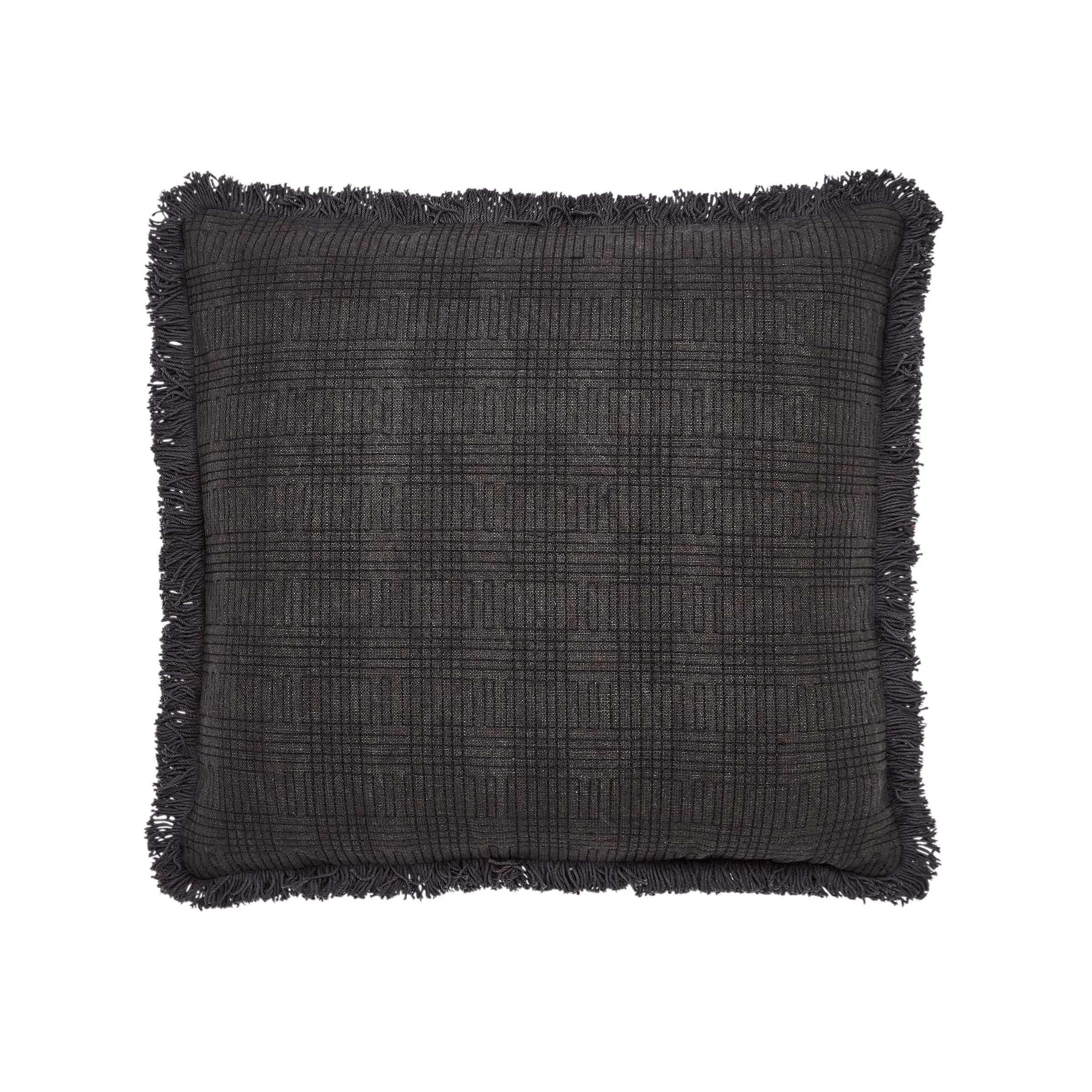 Square Cushion with Fringe - Charcoal, Cotton image