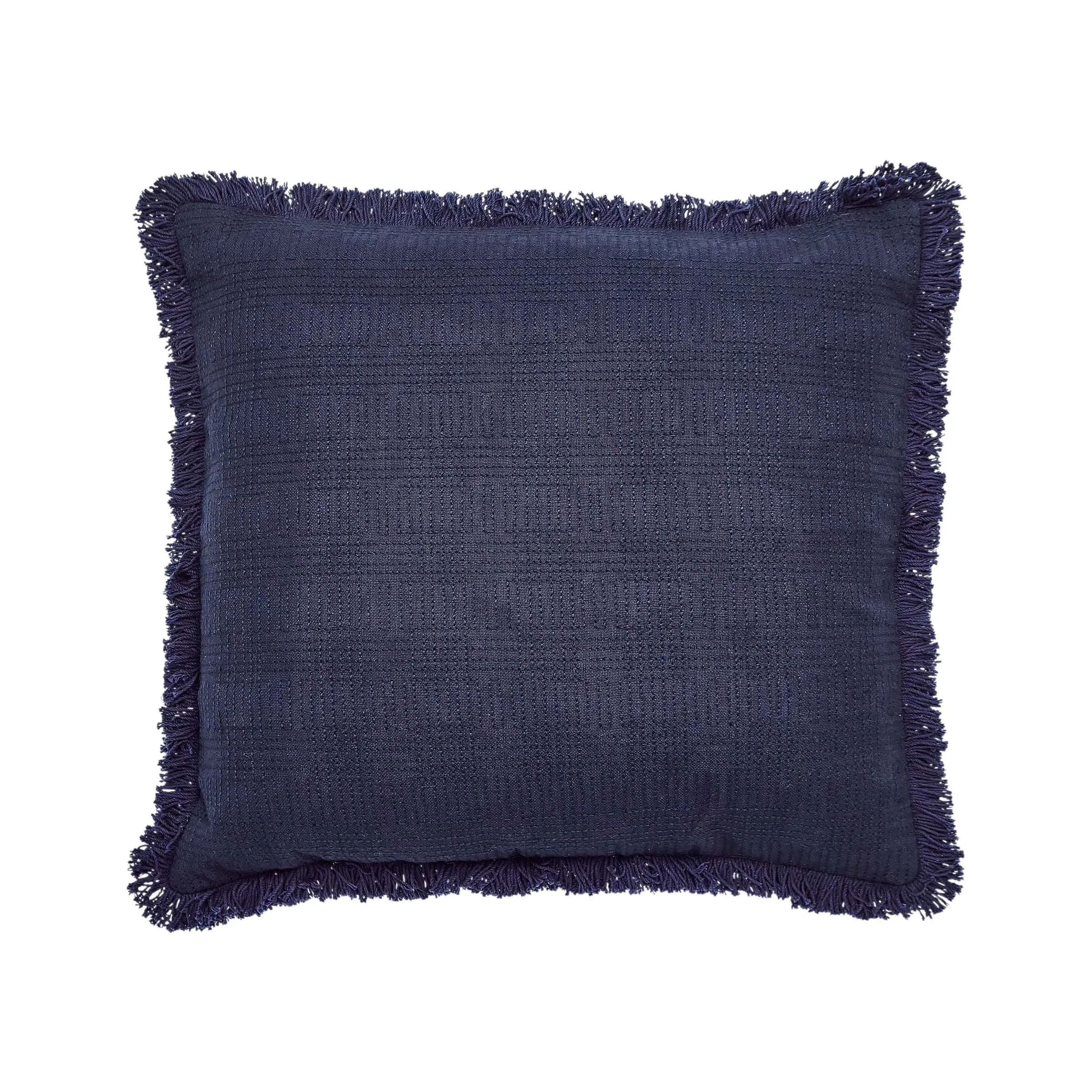 Square Cushion with Fringe - Navy, Cotton