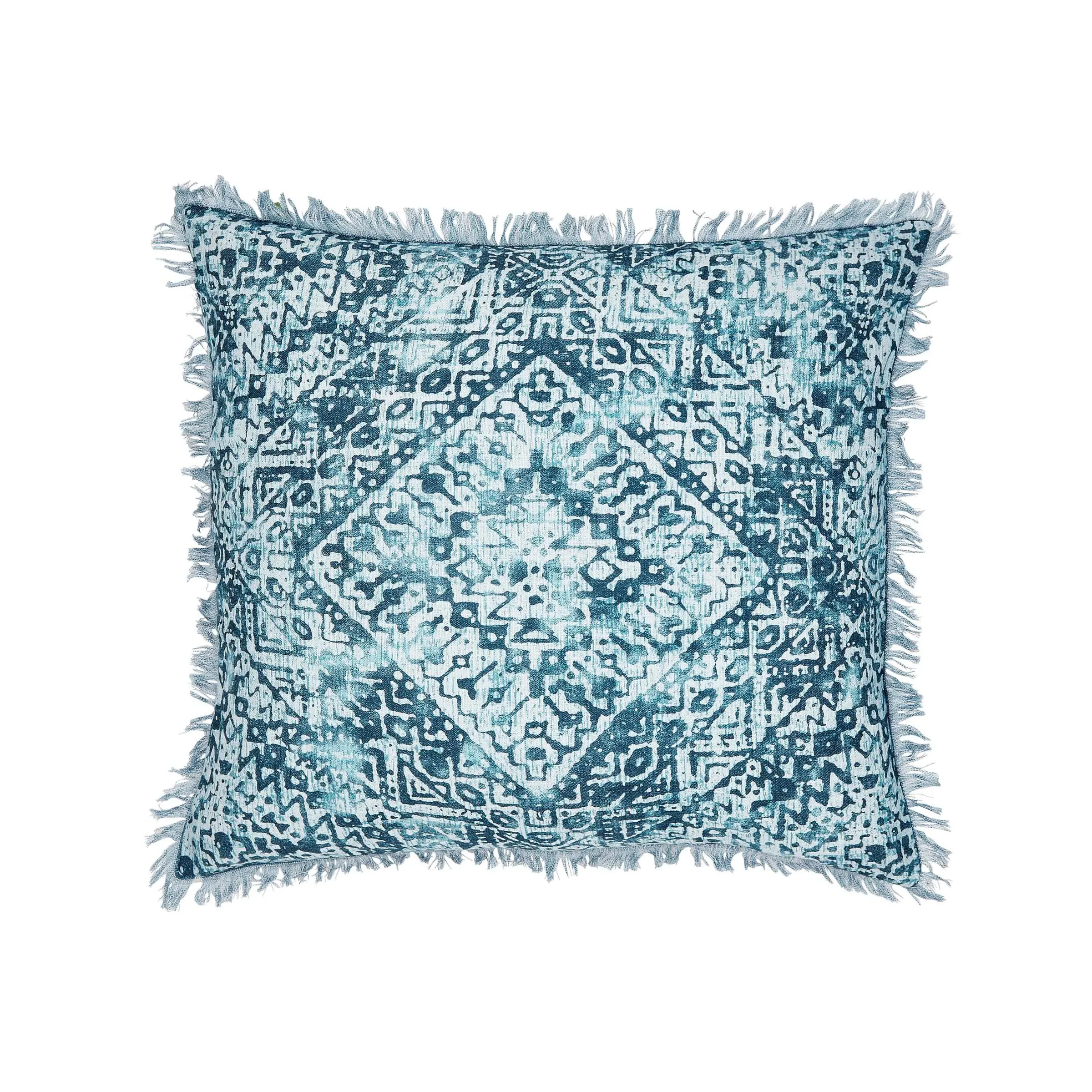 Square Cushion with Fringe - Teal, Printed image