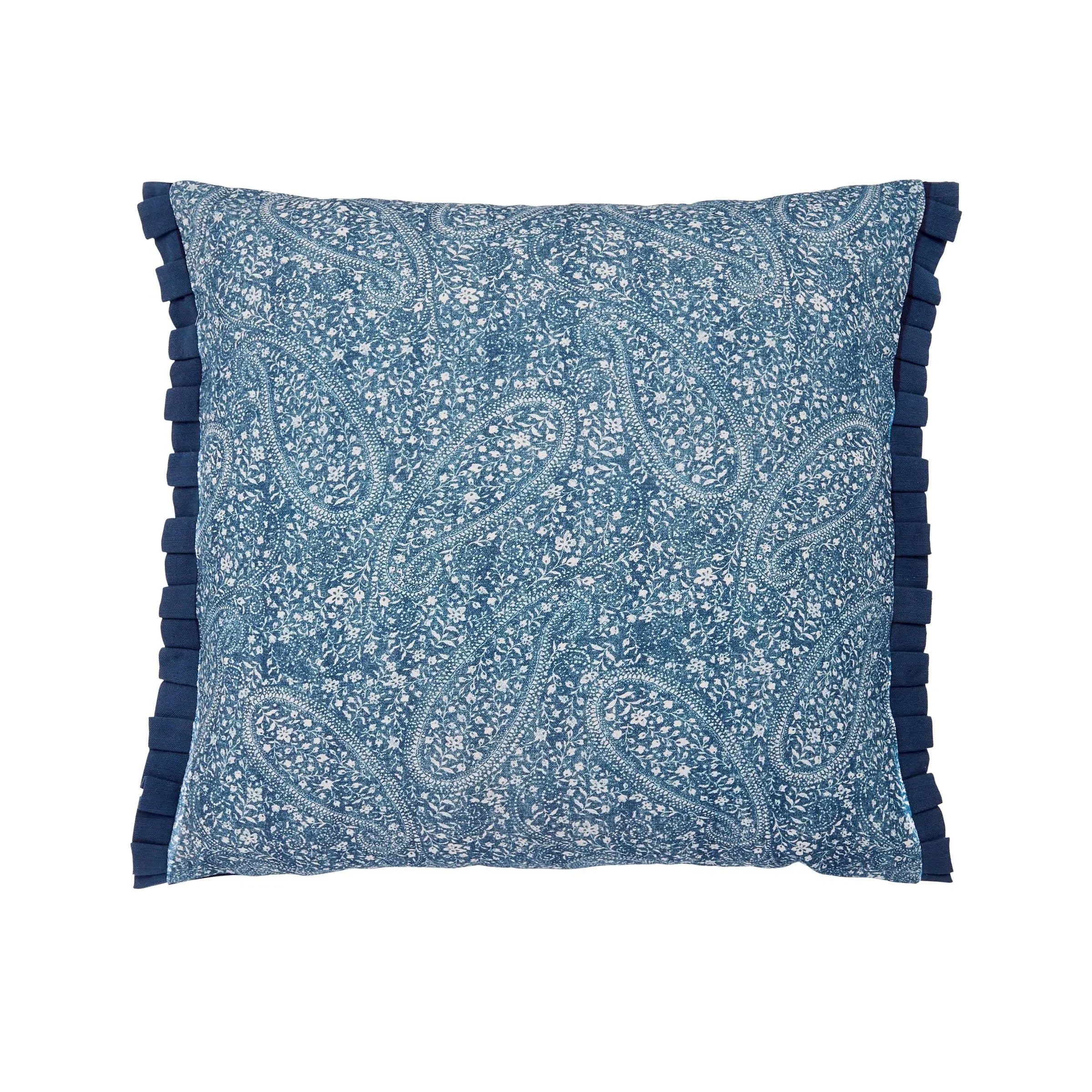 Square Cushion with Pleats - Denim Blue, Cotton image