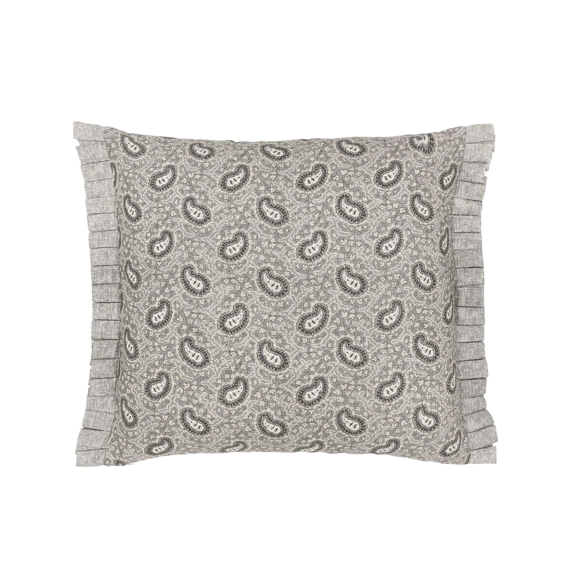Square Cushion with Swirl Print - Grey, Linen image