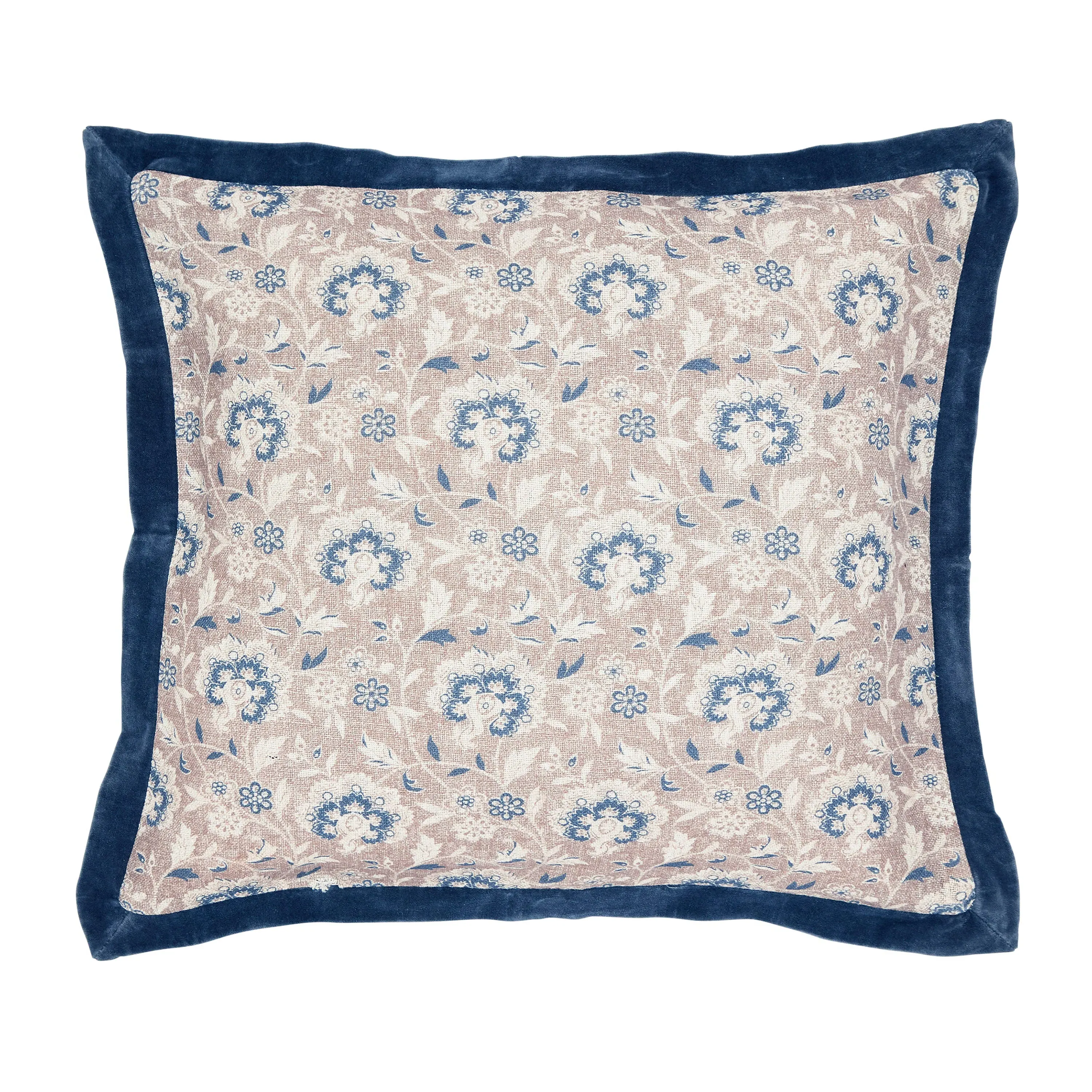 Square Cushion with Velvet Trim - Blue, Linen image