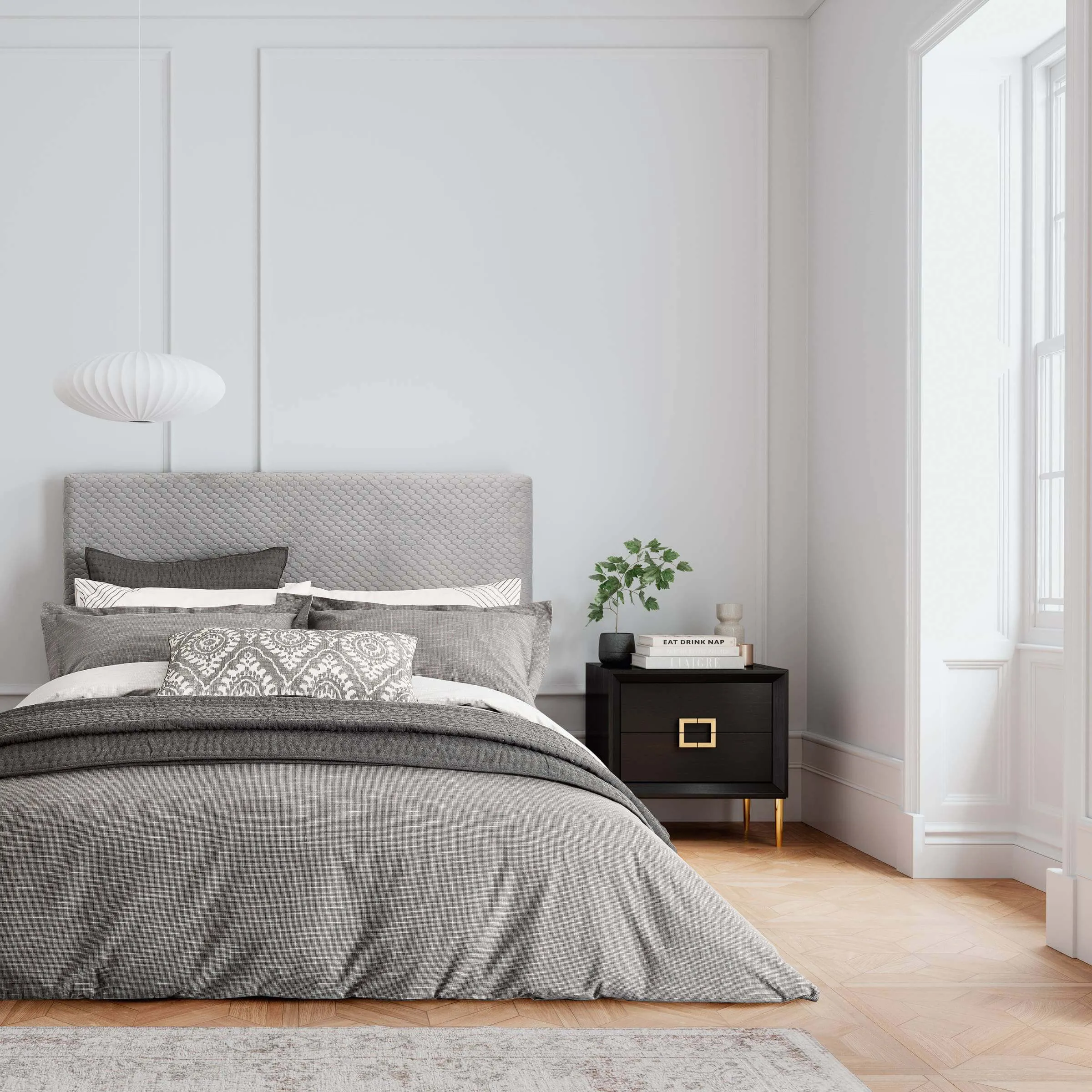 Super King Duvet Cover Check - Charcoal, Cotton