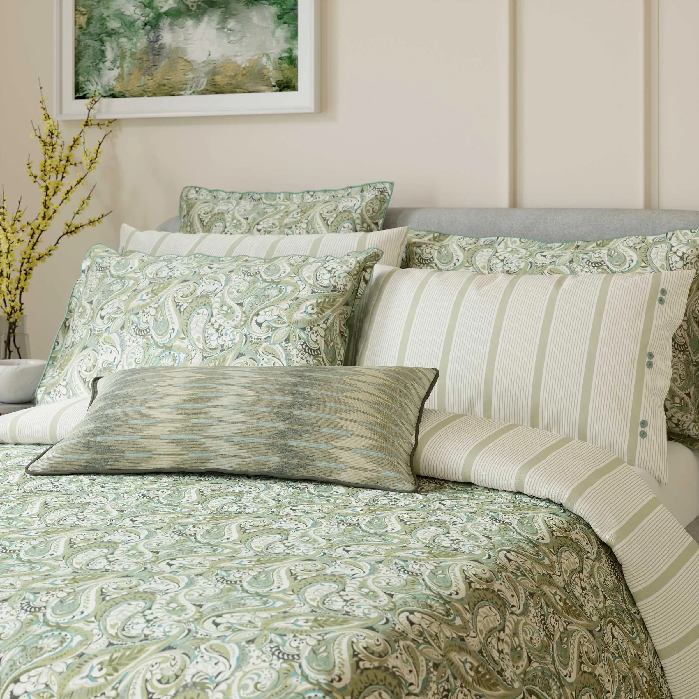 Super King Duvet Cover Set - Green, Cotton image