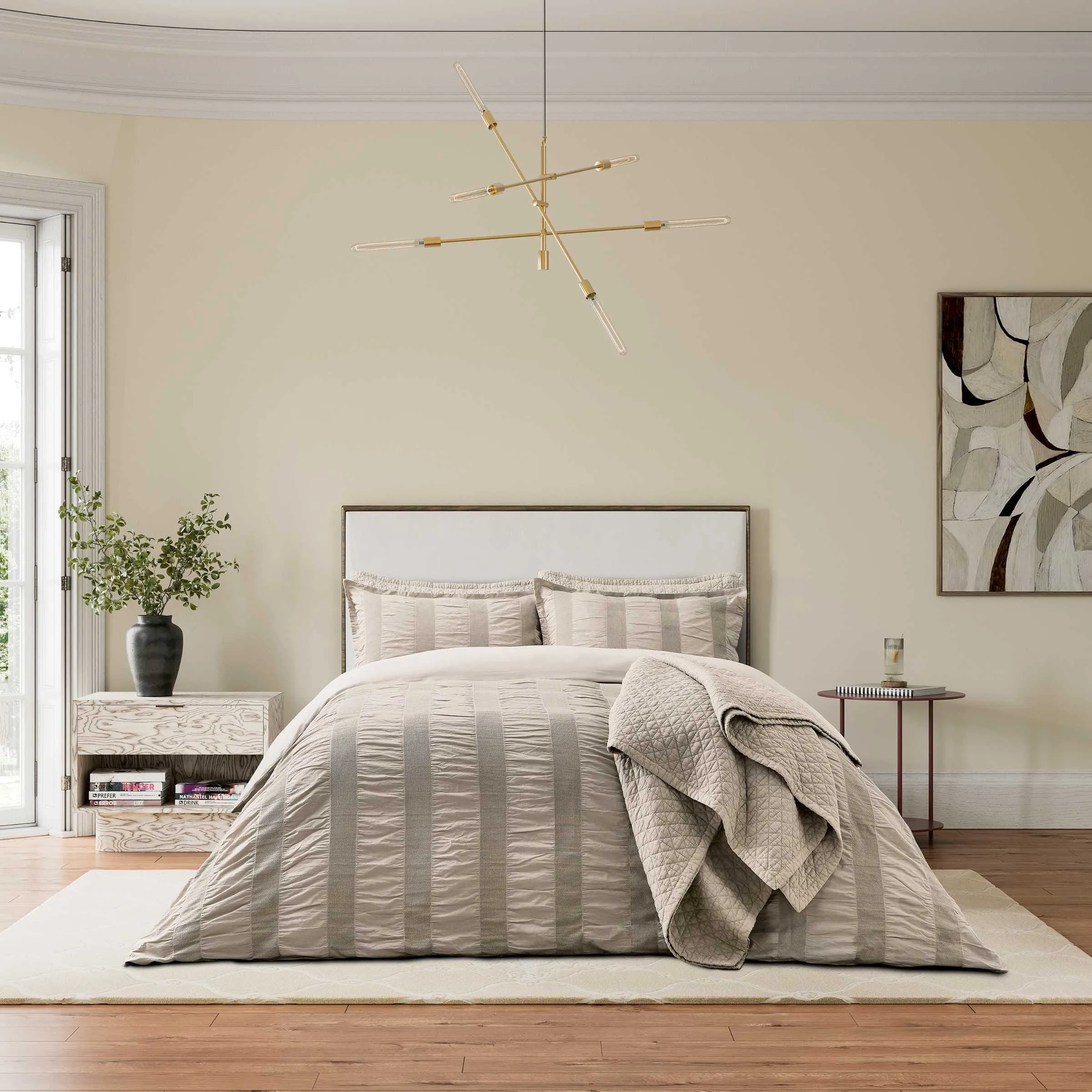 Woven Waffle Stripe King Size Duvet Cover Set - Linen, Cotton alternate view