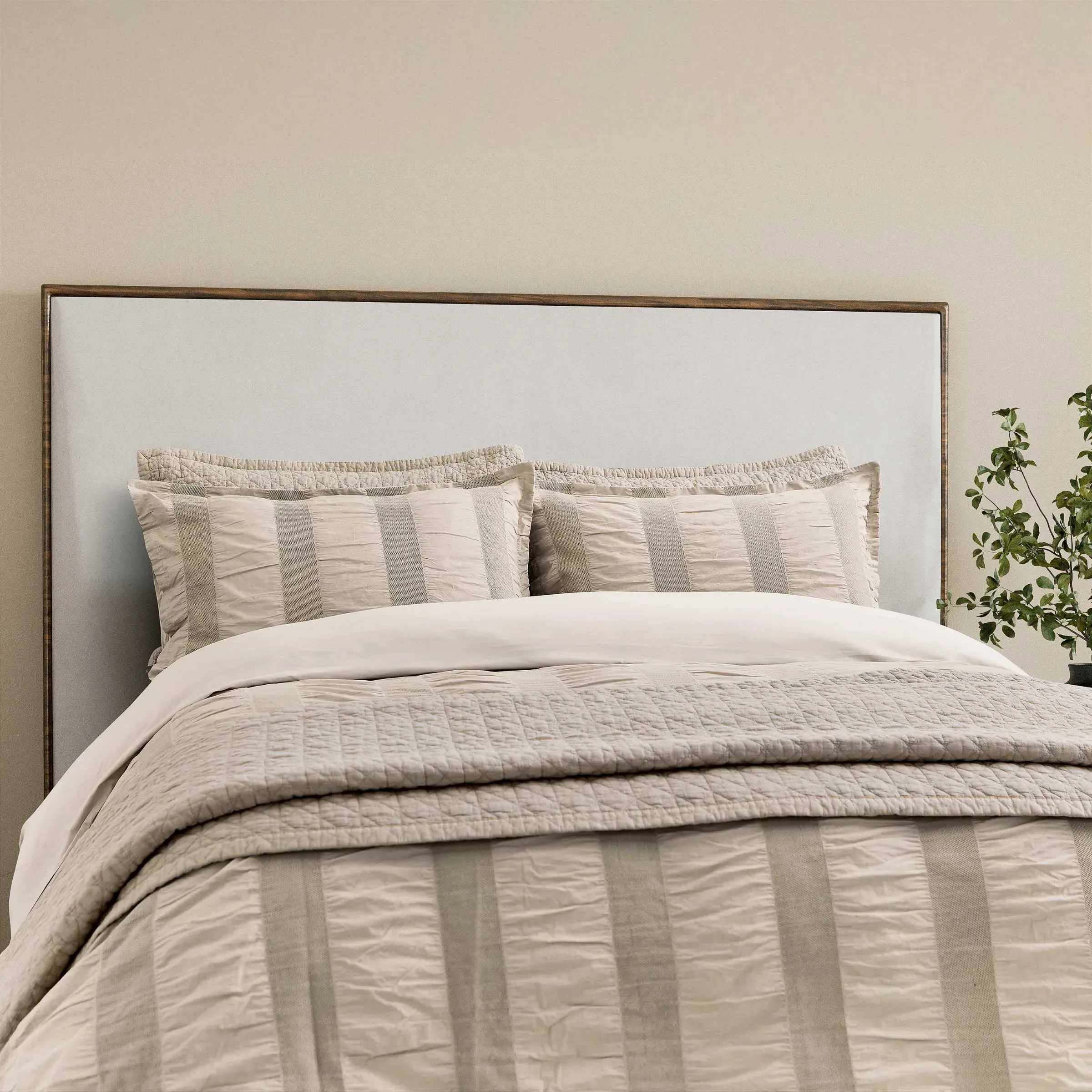 Woven Waffle Stripe King Size Duvet Cover Set - Linen, Cotton product