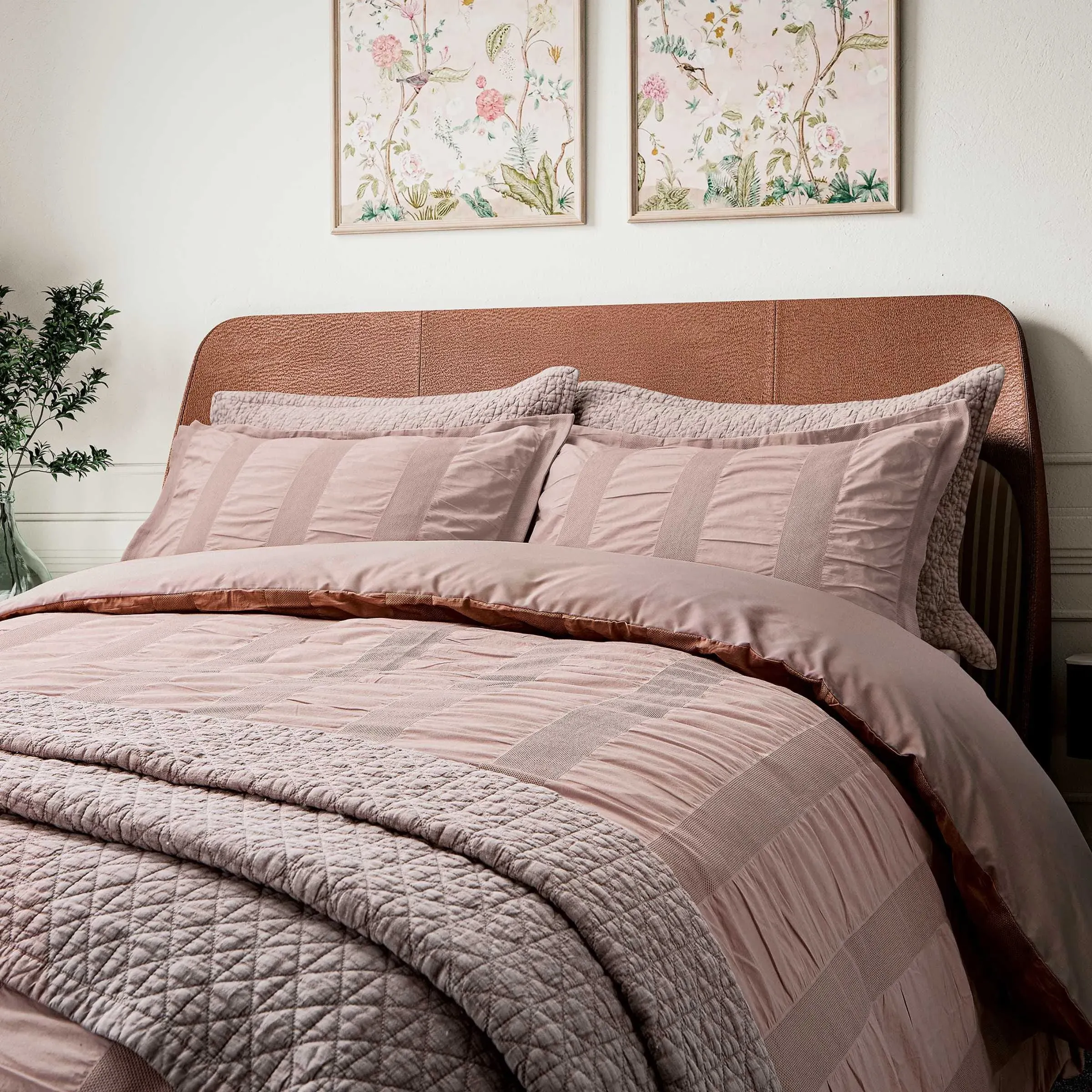 Woven Waffle Stripe Super King Duvet Cover Set - Pink, Cotton product
