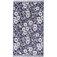Bath Sheet with Floral Pattern - Blue, Cotton