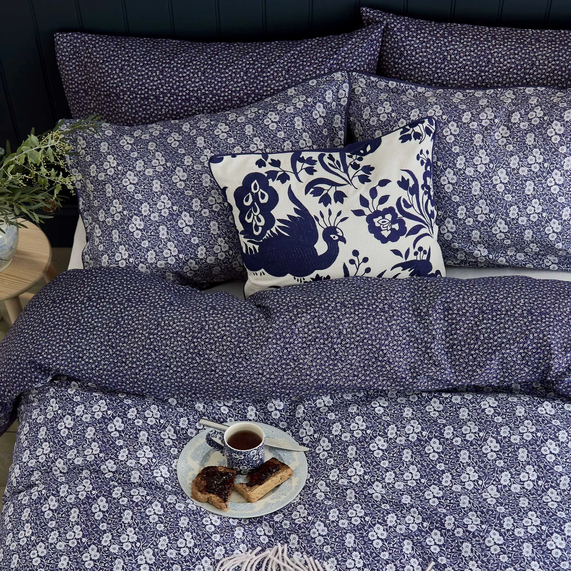 Double Duvet Cover Set Floral - Blue, Cotton