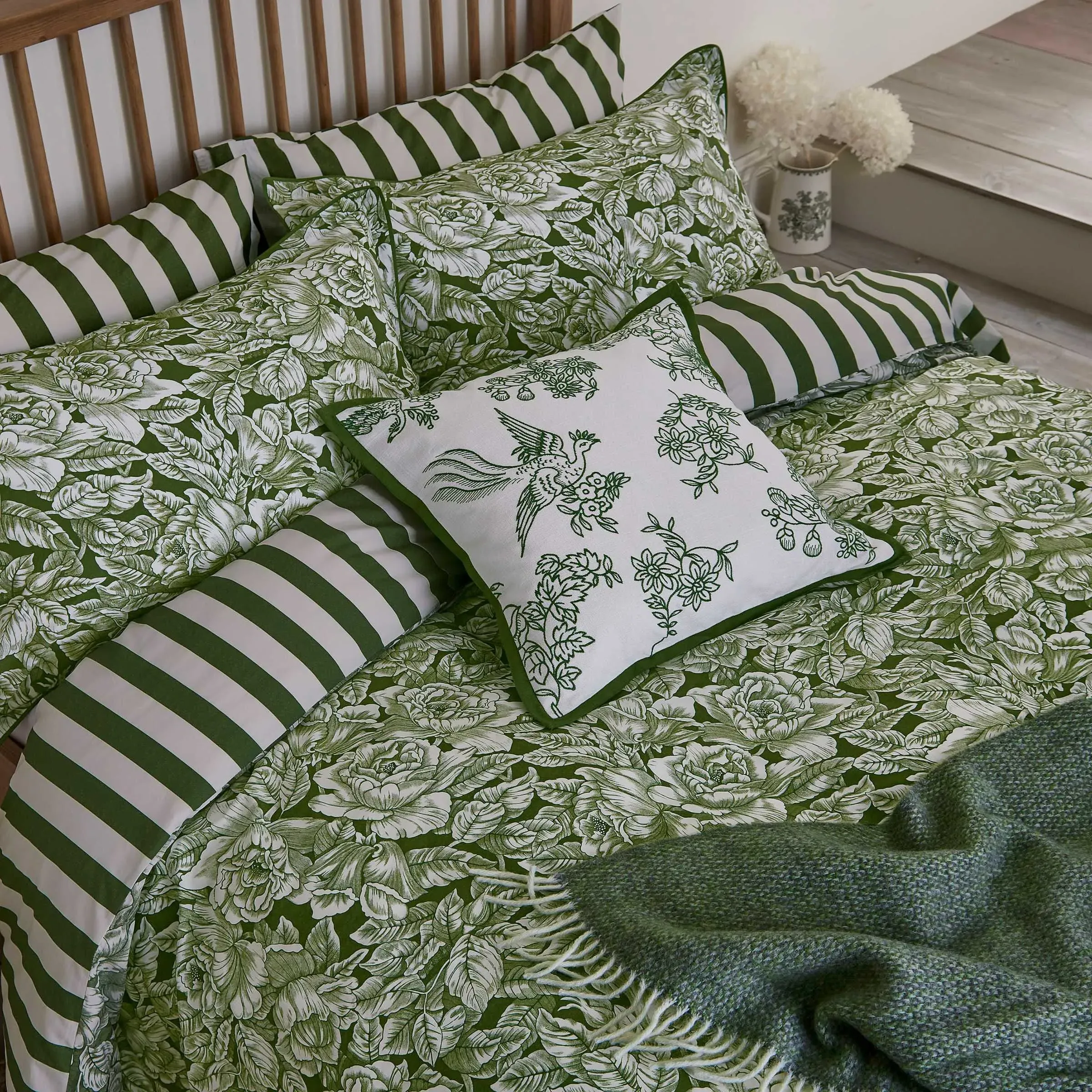 Double Duvet Cover Set Hibiscus - Green, Cotton
