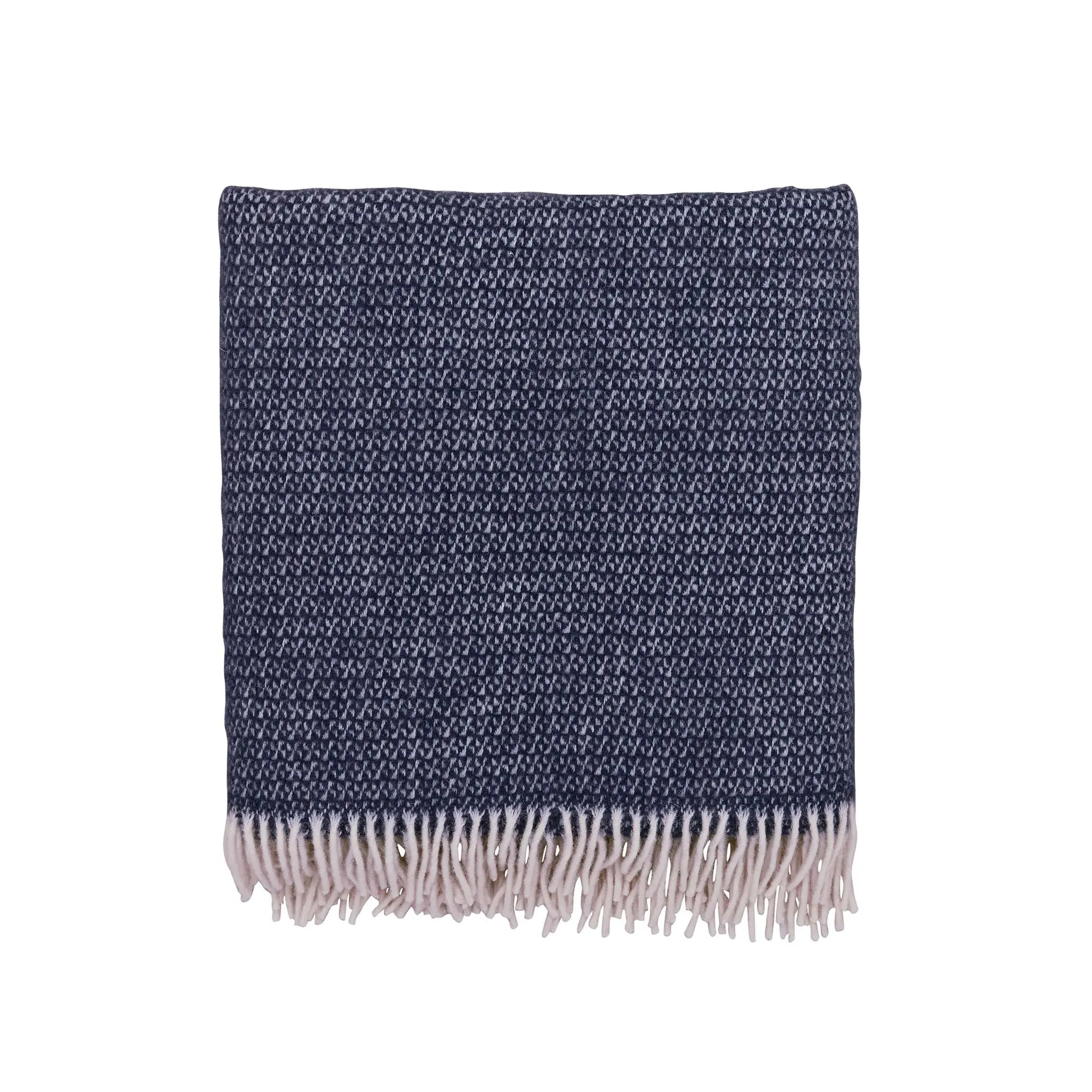 Fringed Throw with Floral Design - Blue, Wool image