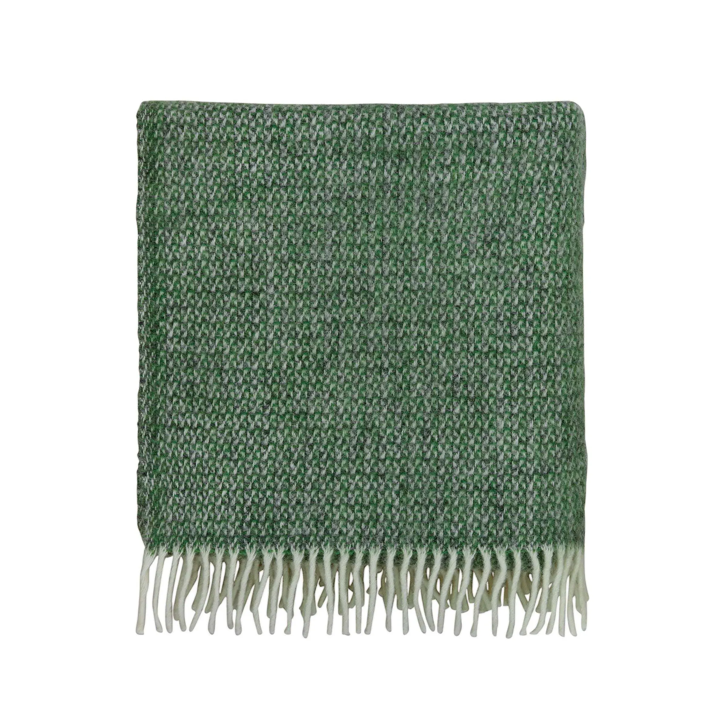 Fringed Throw with Floral Design - Green, Wool