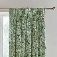 Hibiscus Lined Curtains with Blackout - Green, Cotton