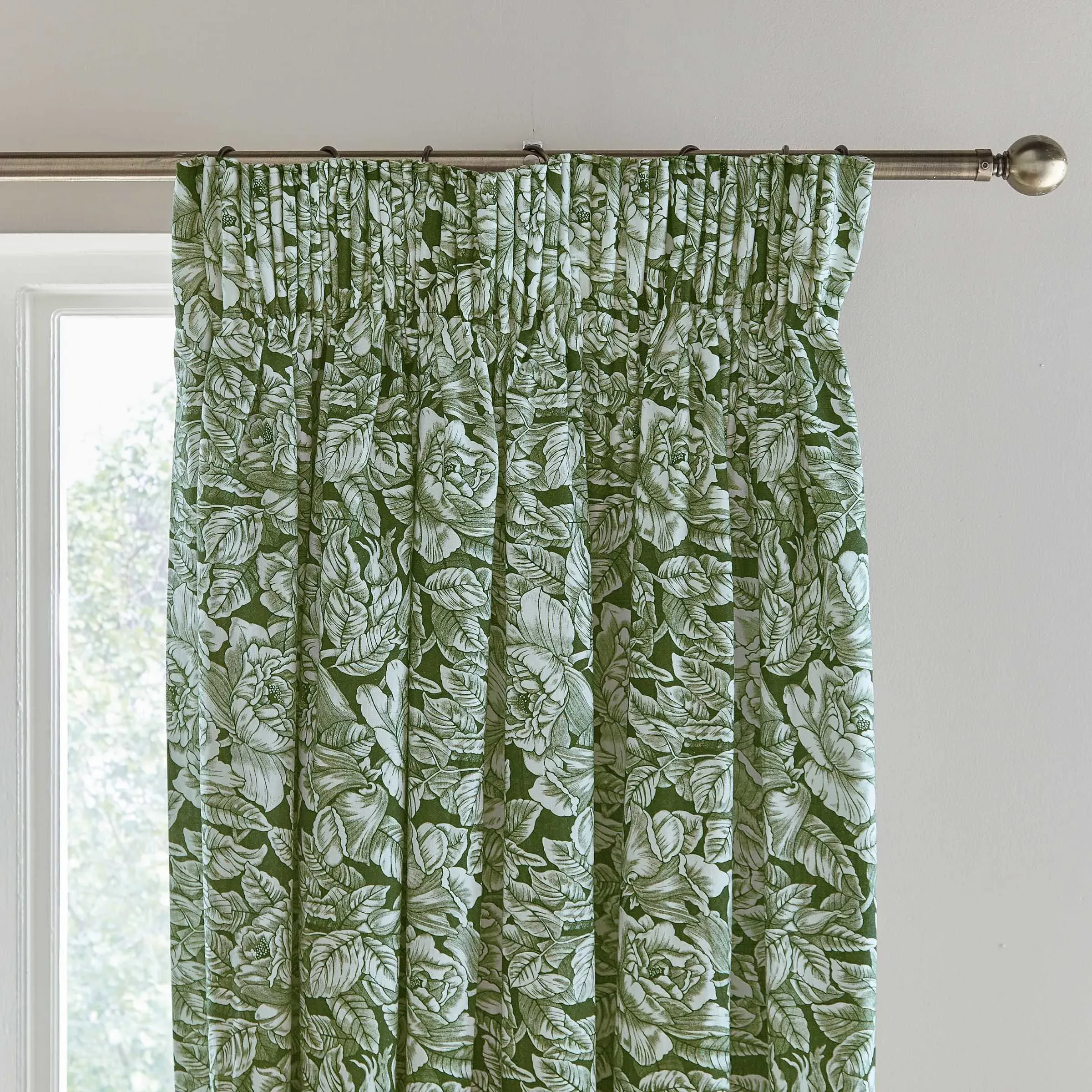 Hibiscus Lined Curtains with Blackout - Green, Cotton
