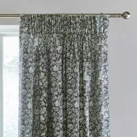 Lined Curtains with Peacock Print - Charcoal, Cotton