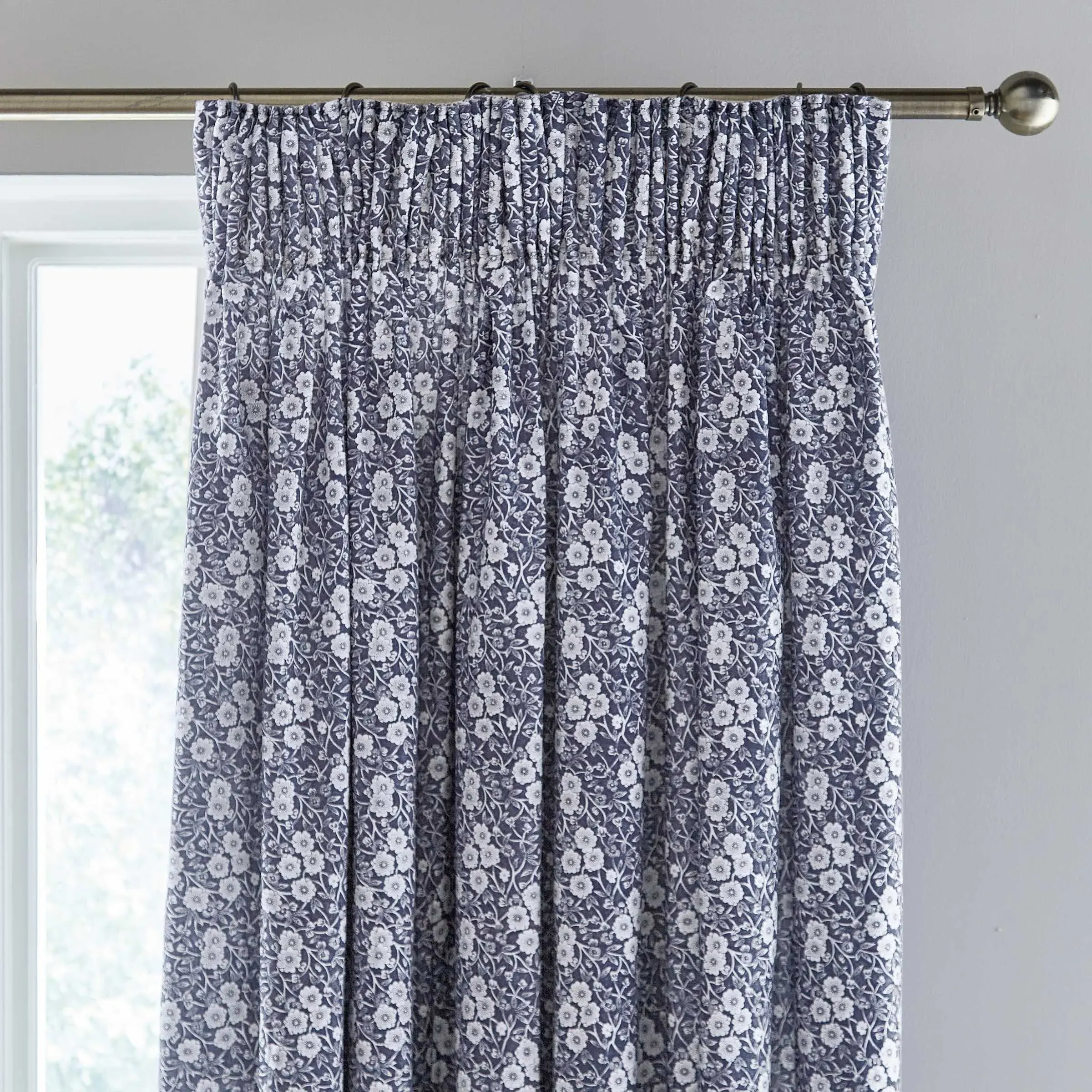 Lined Curtains with Pencil Pleat - Blue, Cotton