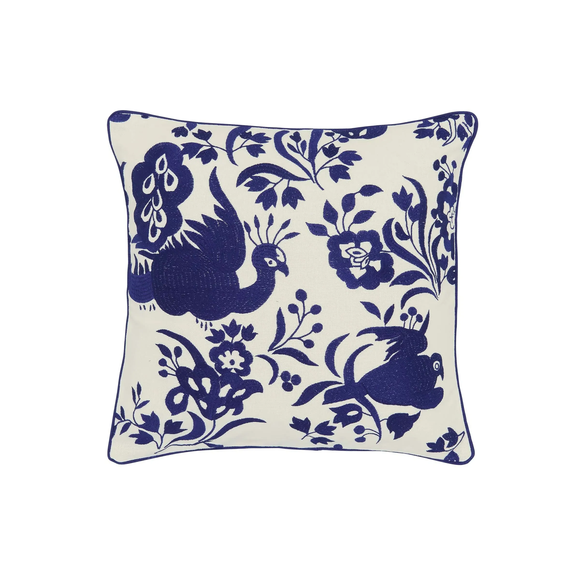 Square Cushion with Embroidered Design - Blue, Cotton image