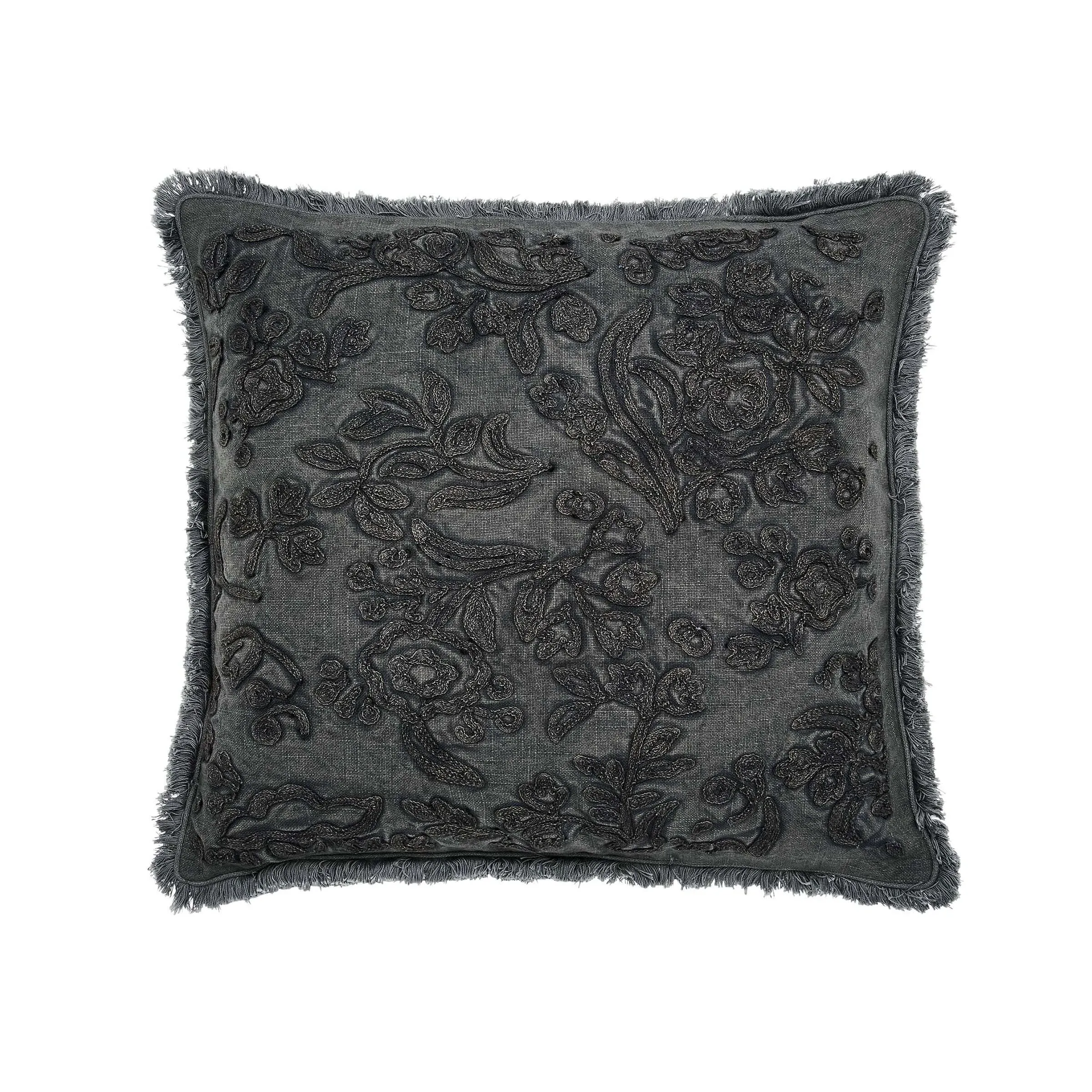Square Cushion with Embroidery - Charcoal, Cotton image