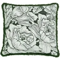 Square Cushion with Fringed Edge - Green, Cotton