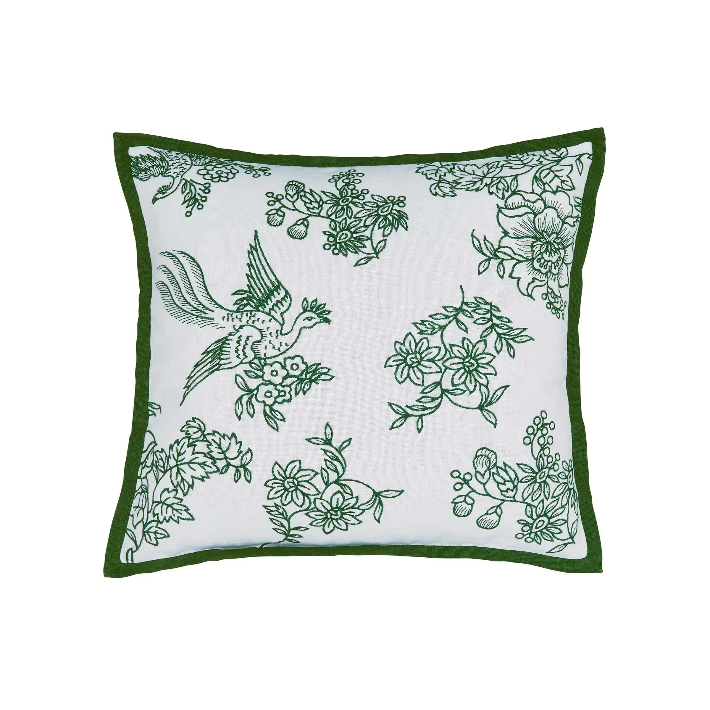 Square Cushion with Piped Edge - Green, Cotton