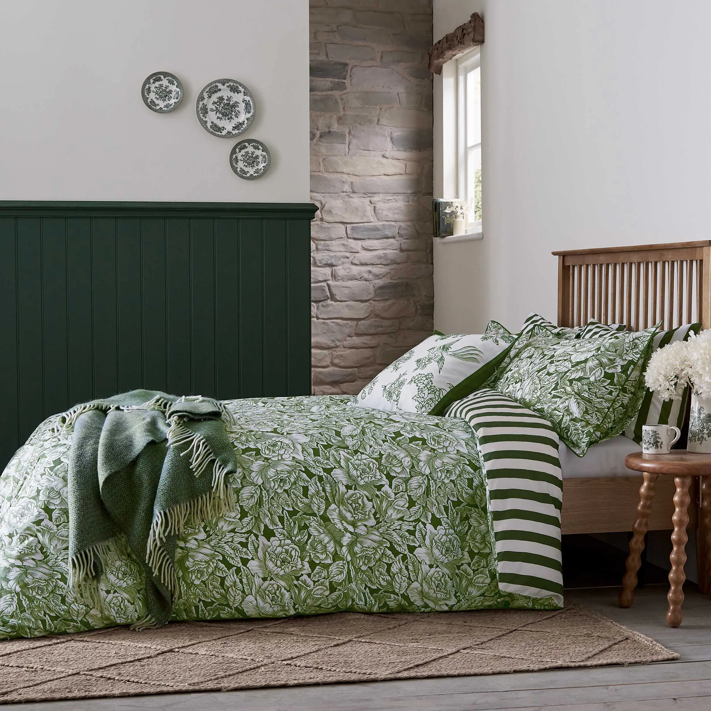 Super King Duvet Cover Set - Green, Cotton