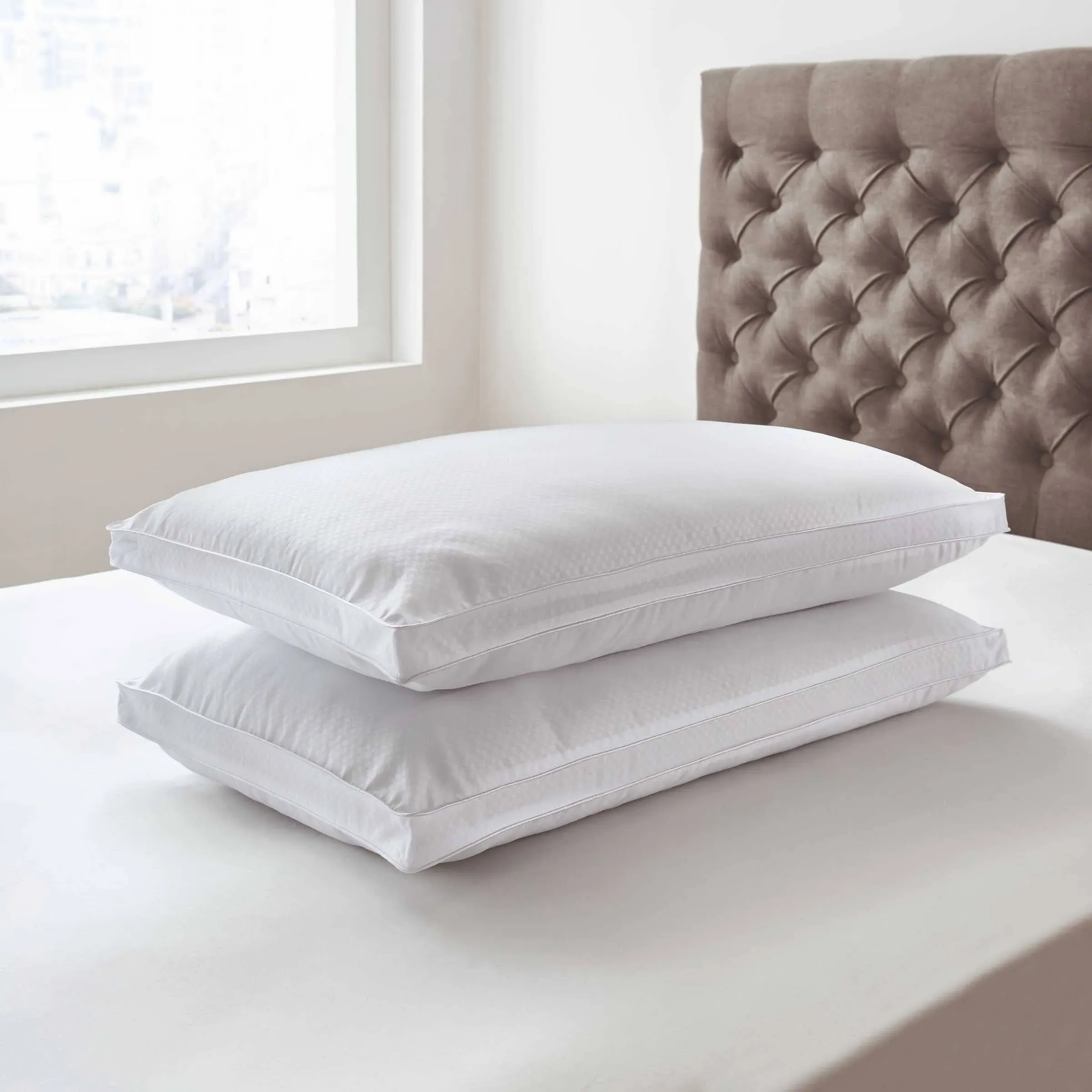 Microcheck Pillow Pair - White, Polyester image