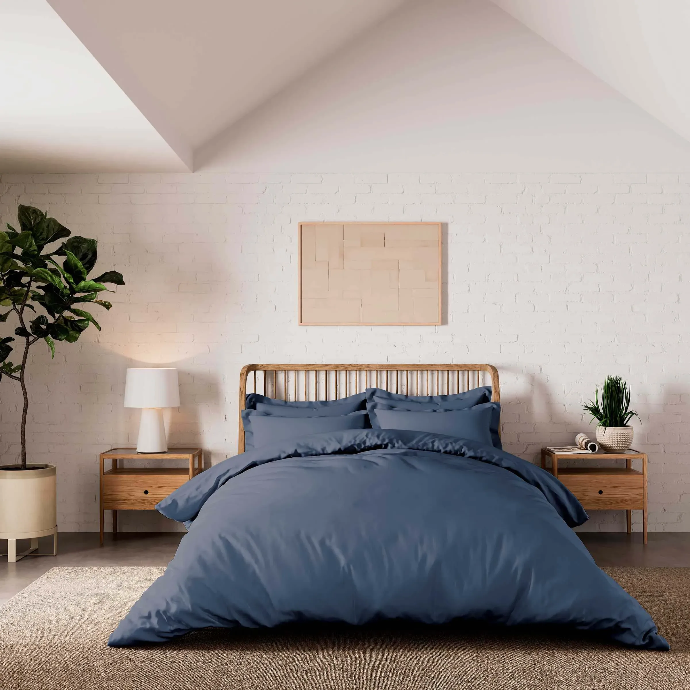 Pair Oxford Pillowcases 500 Thread - Navy, Cotton