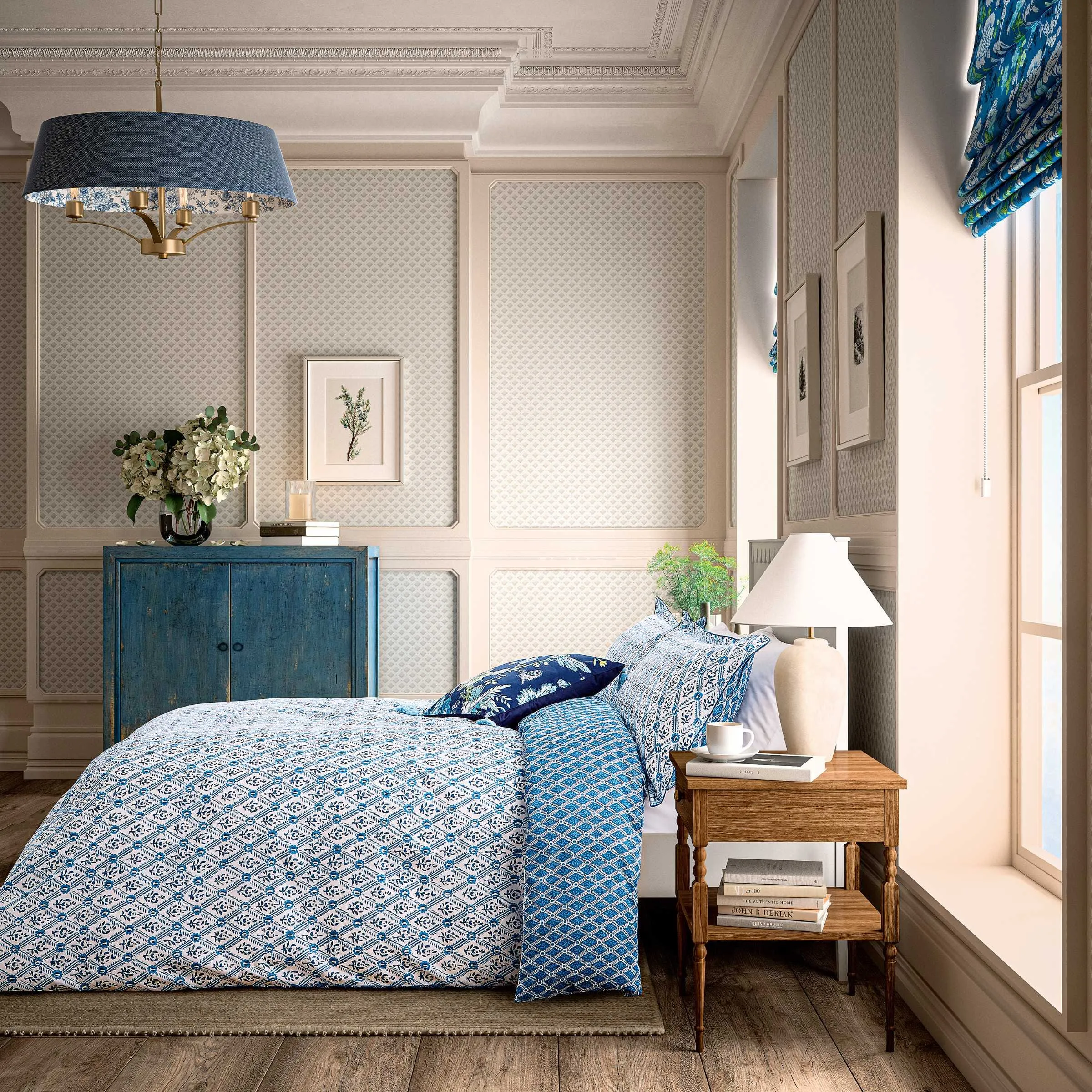 Double Duvet Cover Set Trellis - Blue, Cotton