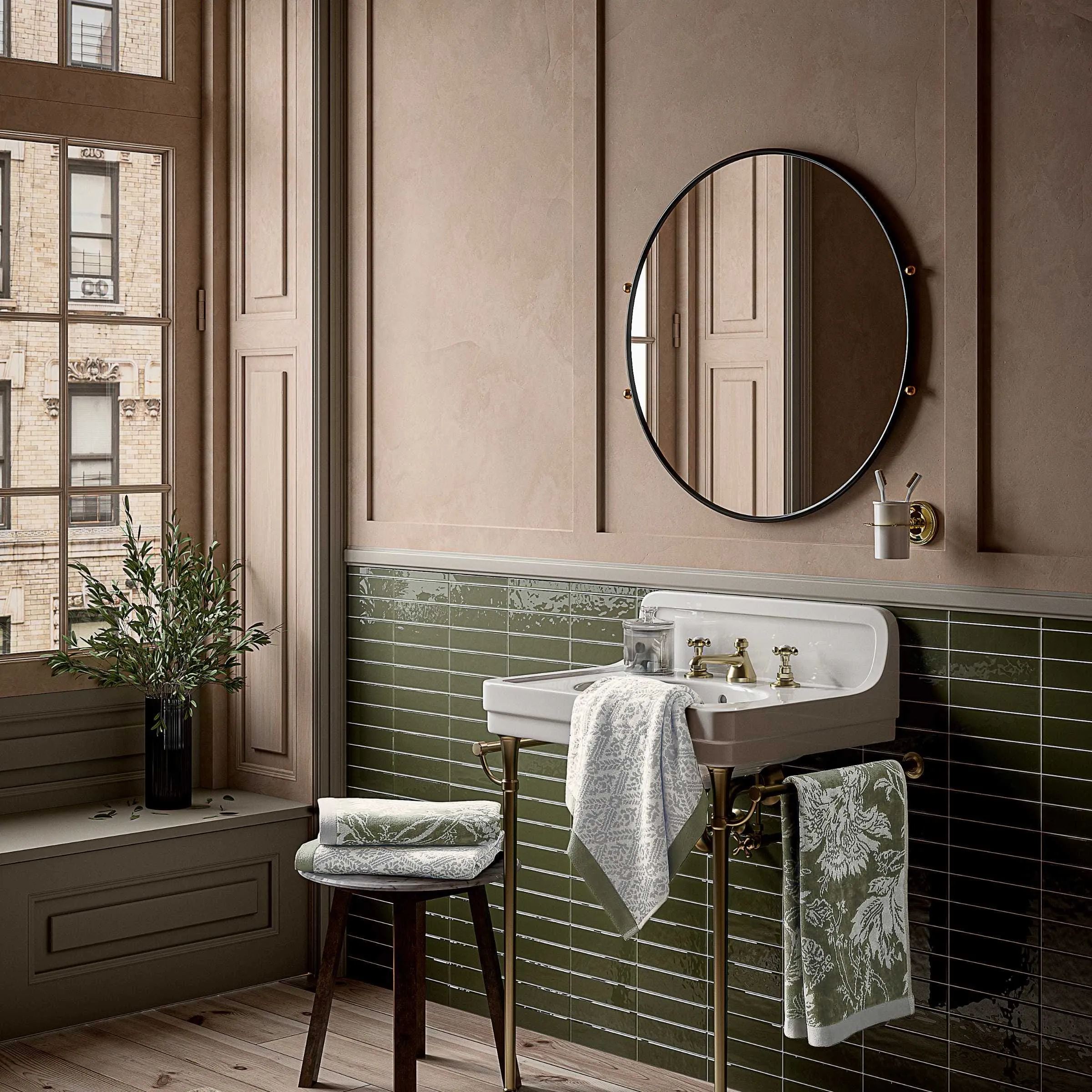 Hand Towel with Chinoiserie Pattern - Sage Green