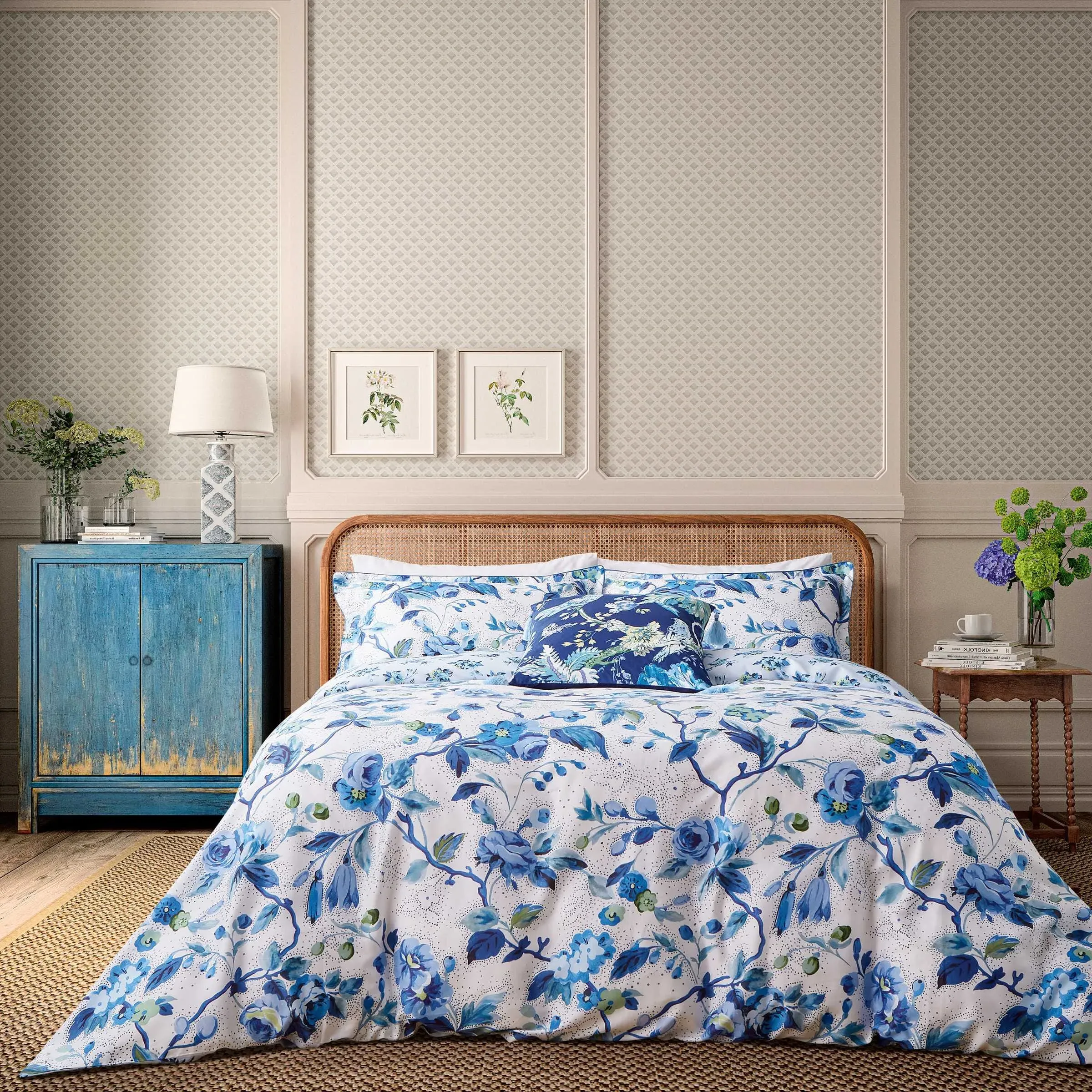 Single Duvet Cover Set Floral - Woad