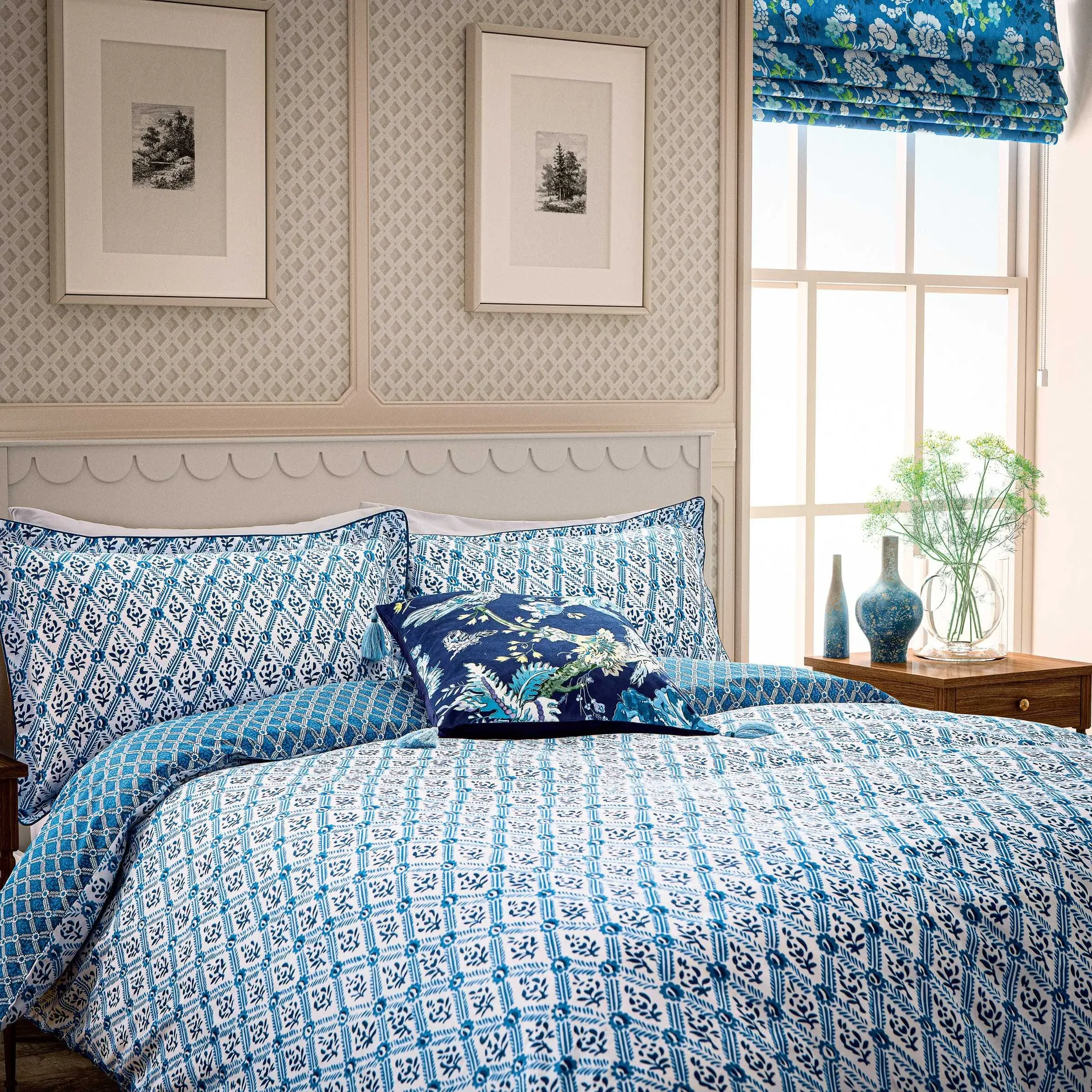 Single Duvet Cover Set Trellis - Blue, Cotton image