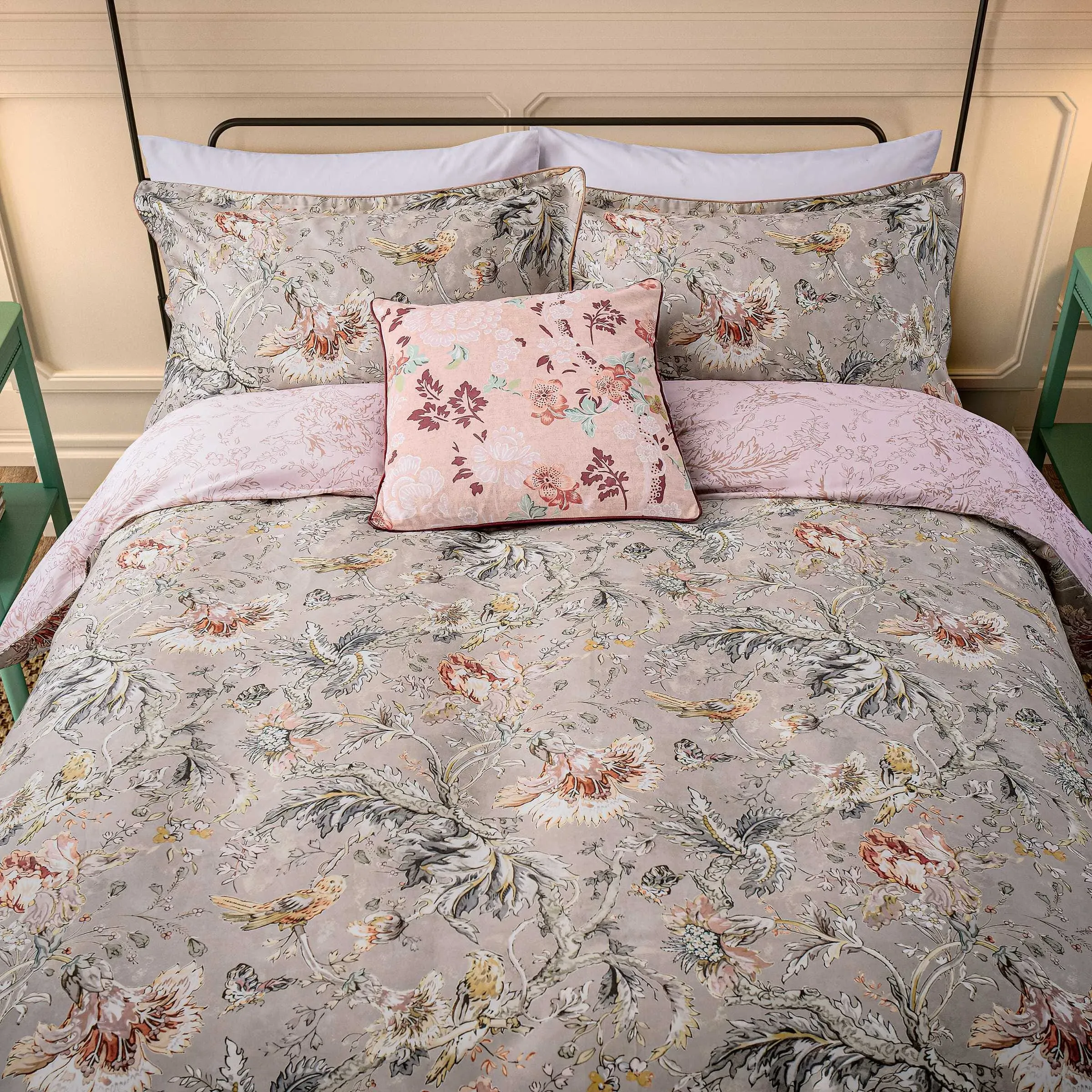 Square Cushion with Damask Print - Pink, Velvet