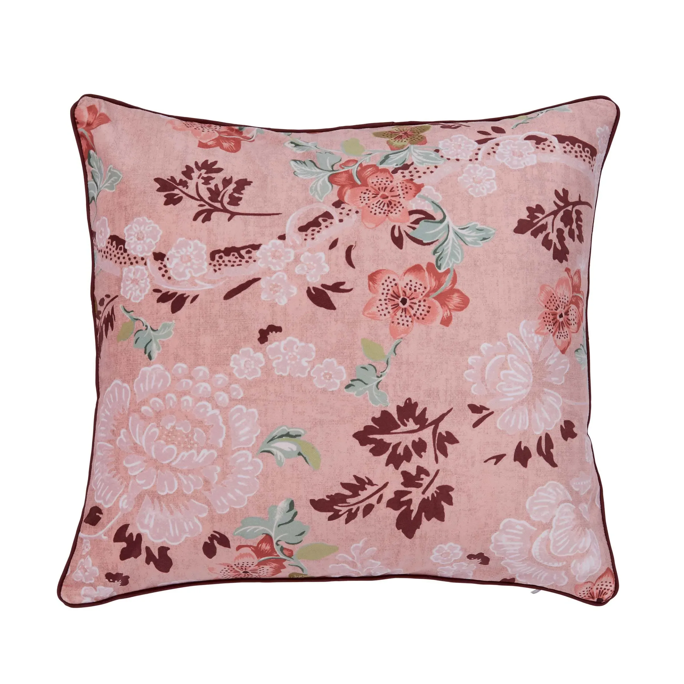 Square Cushion with Damask Print - Pink, Velvet image