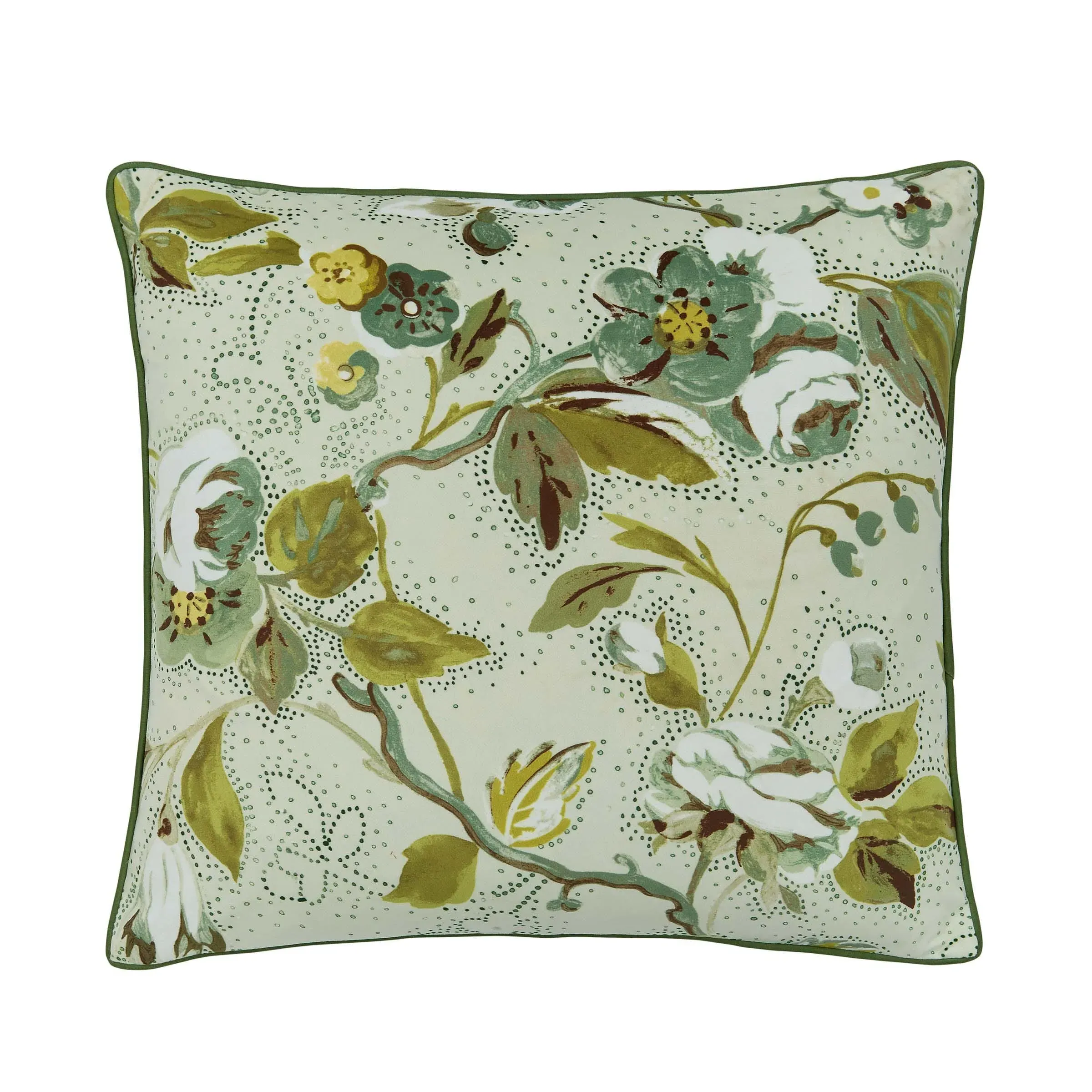 Square Floral Cushion with Piping - Sage, Velvet image