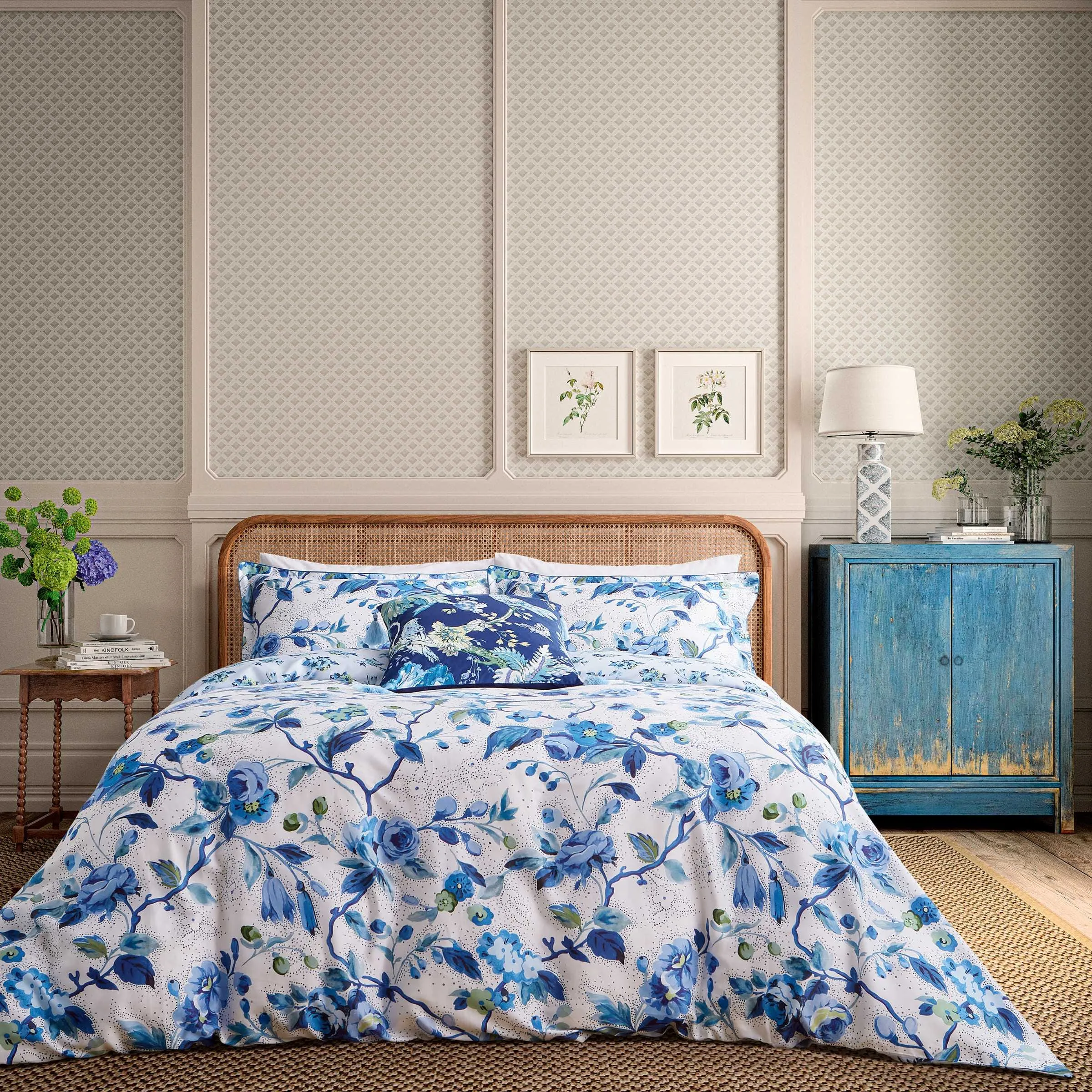 Super King Duvet Cover Set Floral - Woad