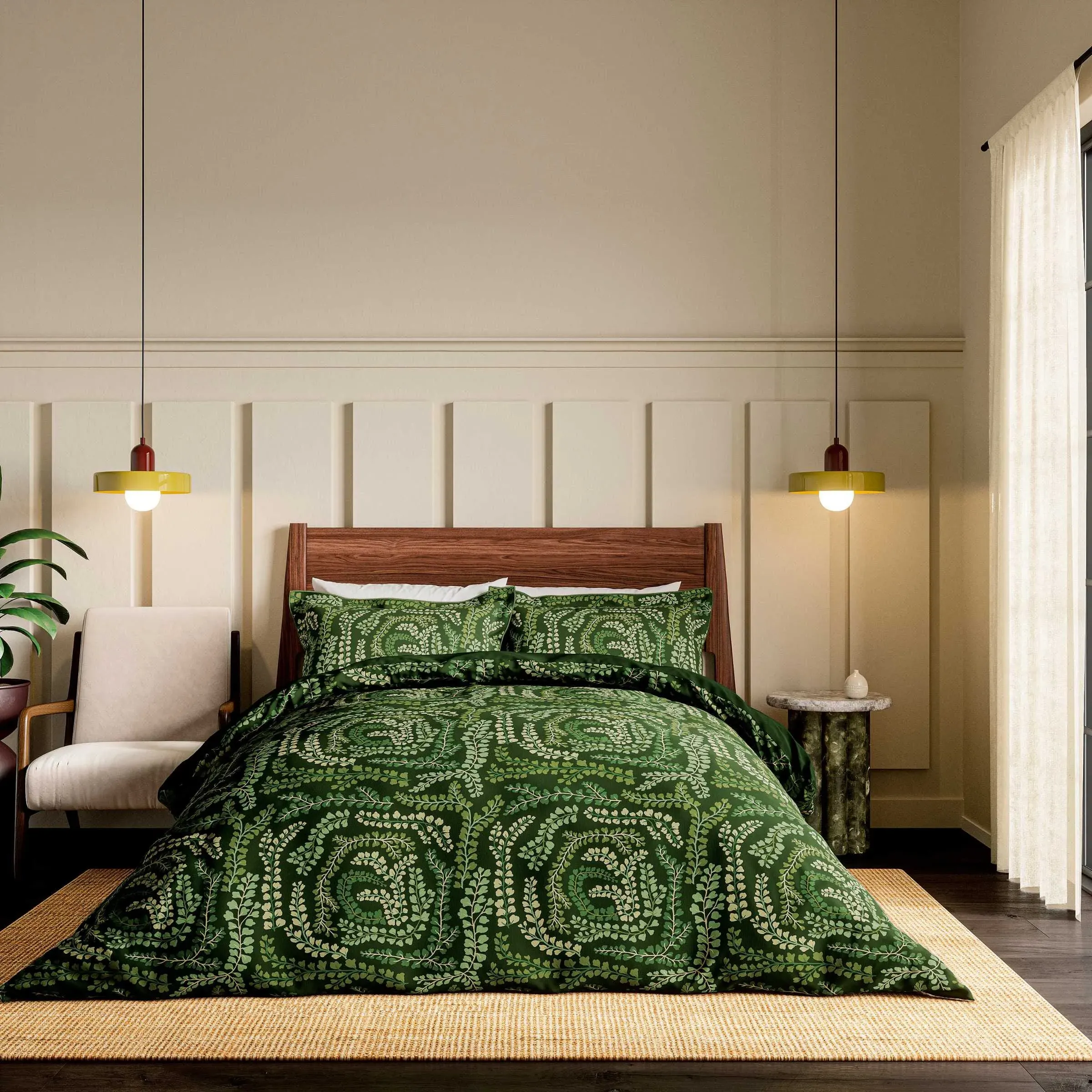 Double Duvet Cover Set - Green, Cotton Sateen