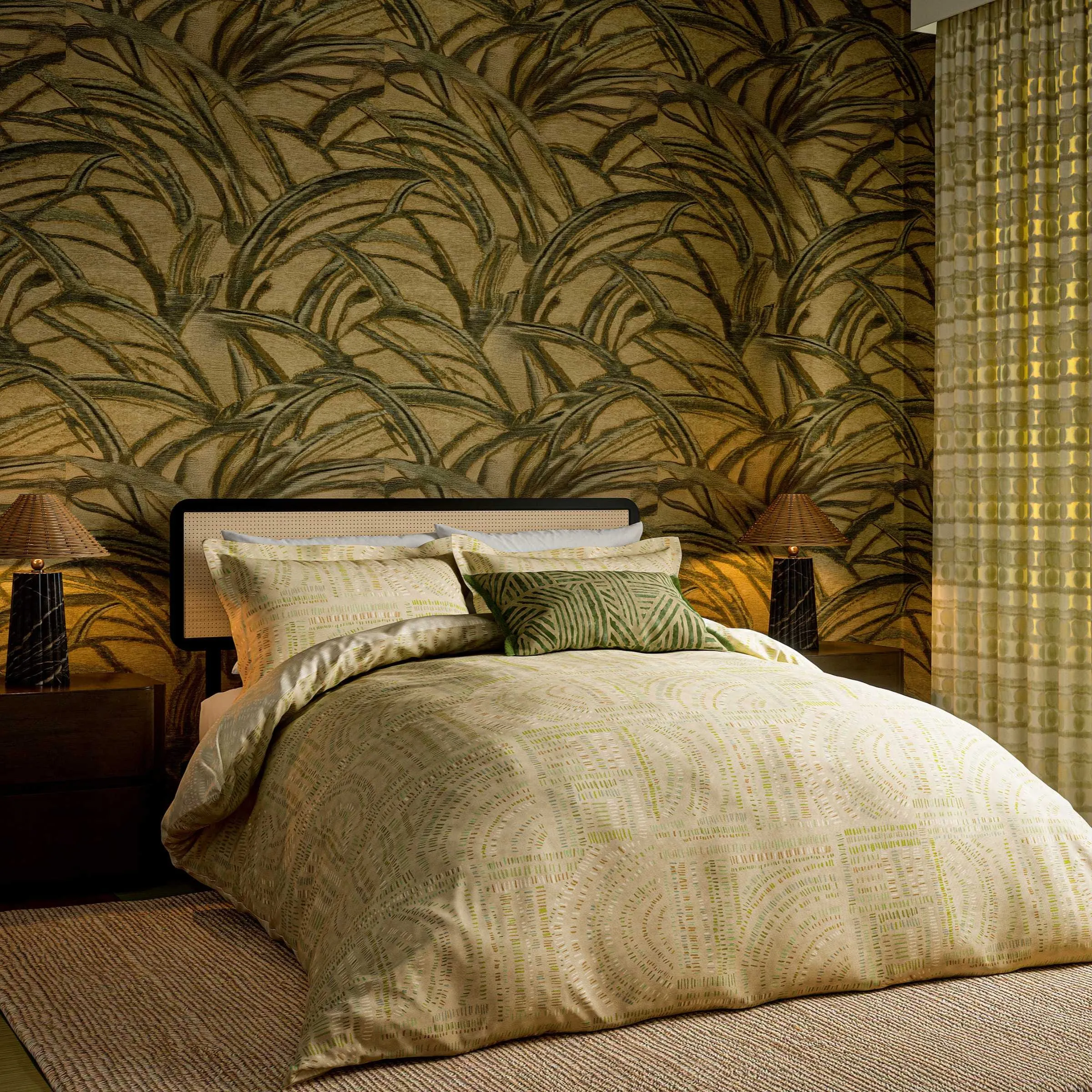 Frescoes Single Duvet Cover Set - Sandstone & Olivine, Cotton alternate view