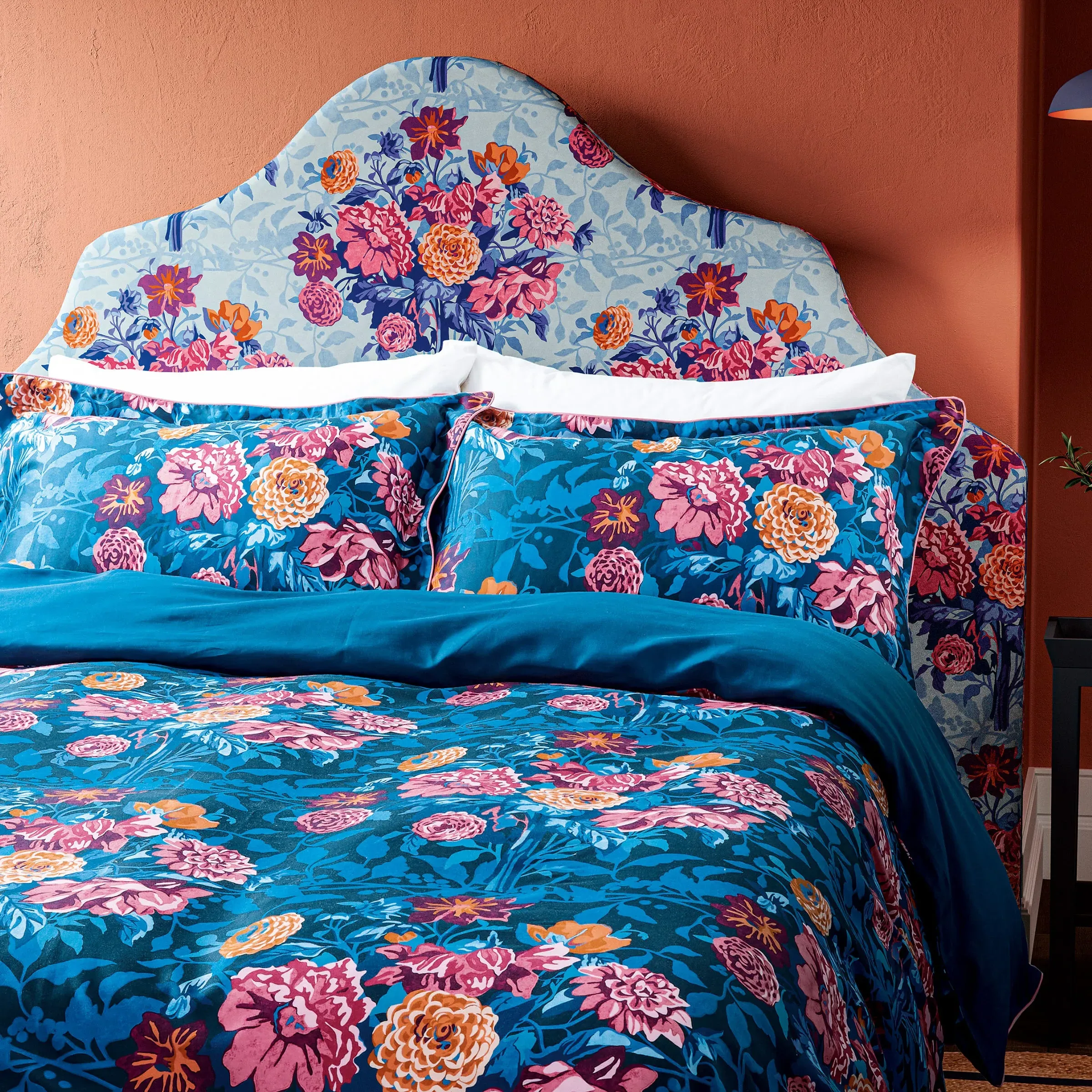 Dahlia Bunch King Size Duvet Cover Set - Lapis, Cotton Sateen alternate view