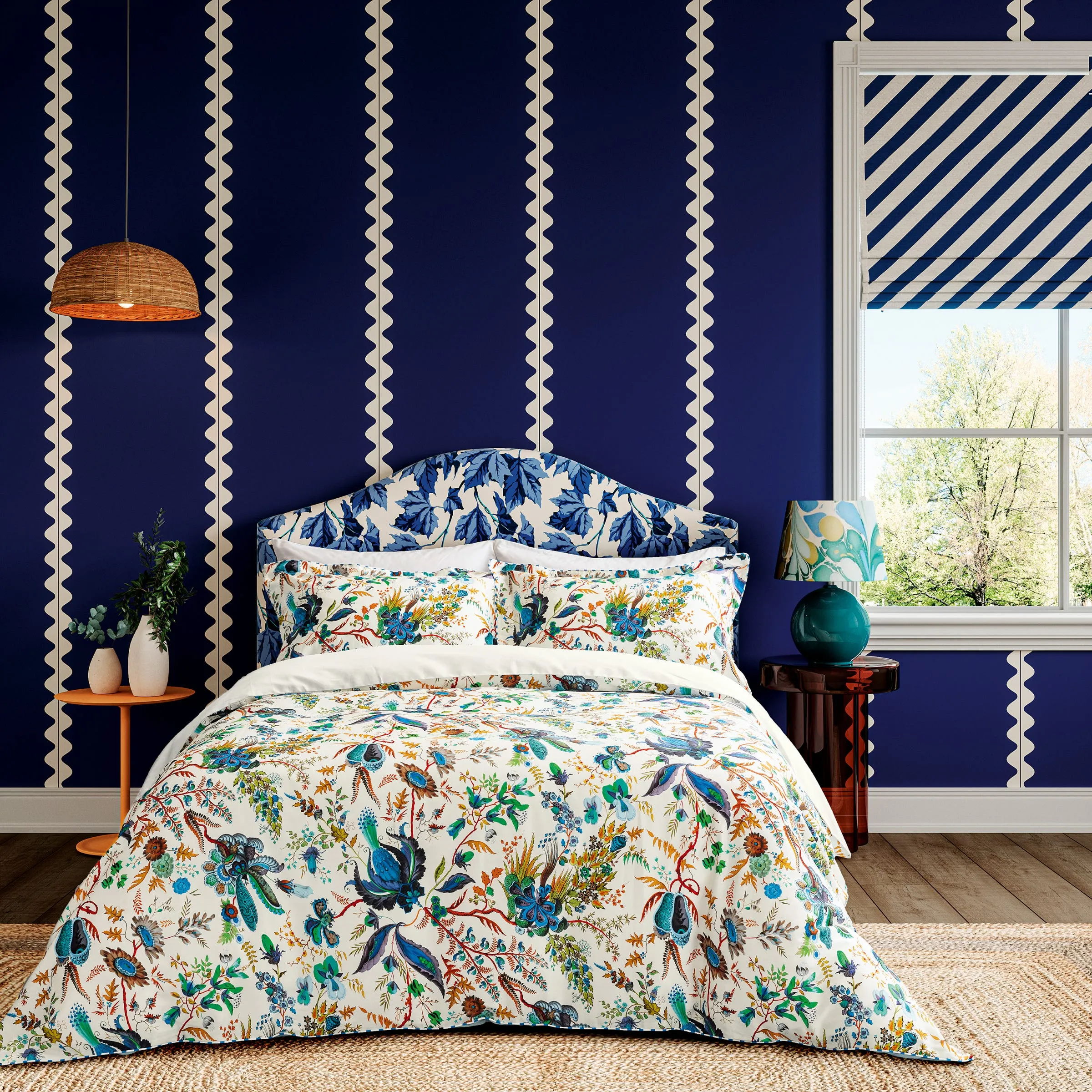 Single Duvet Cover Set Floral - Lapis, Cotton