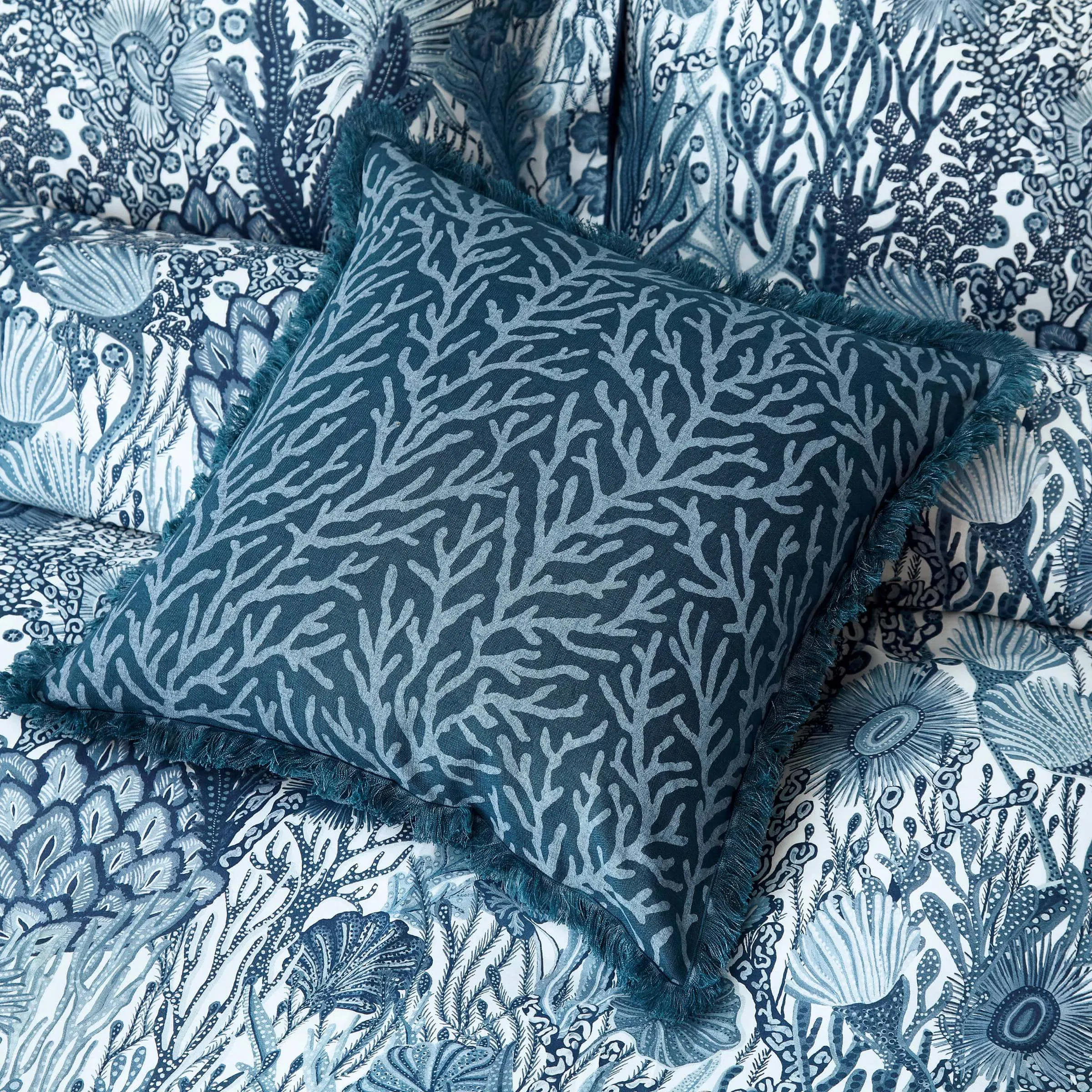 Square Cushion Coral Print - Exhale, Cotton Linen